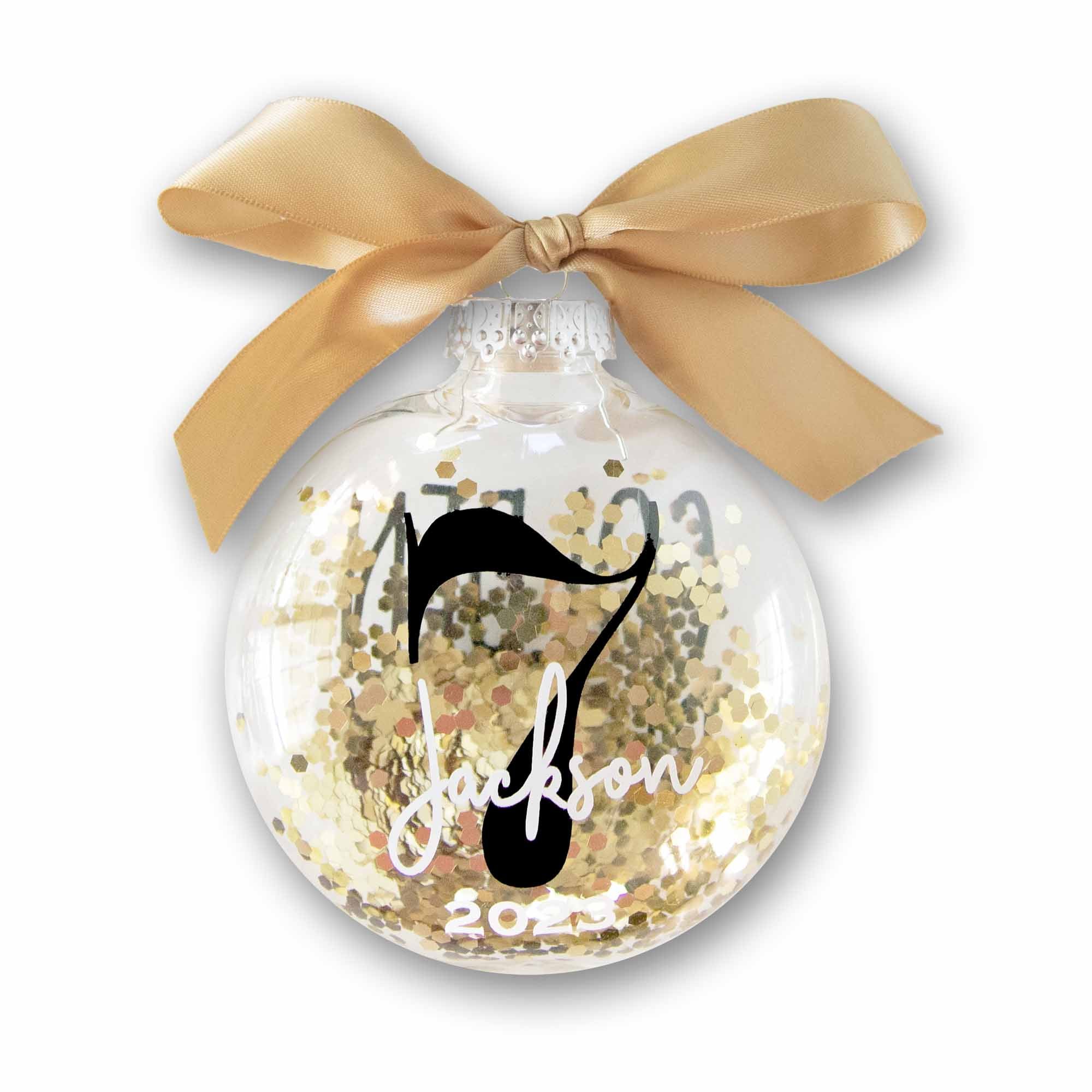 Personalized Golden Birthday Christmas Ornament - Golden Glitter Confetti Inside