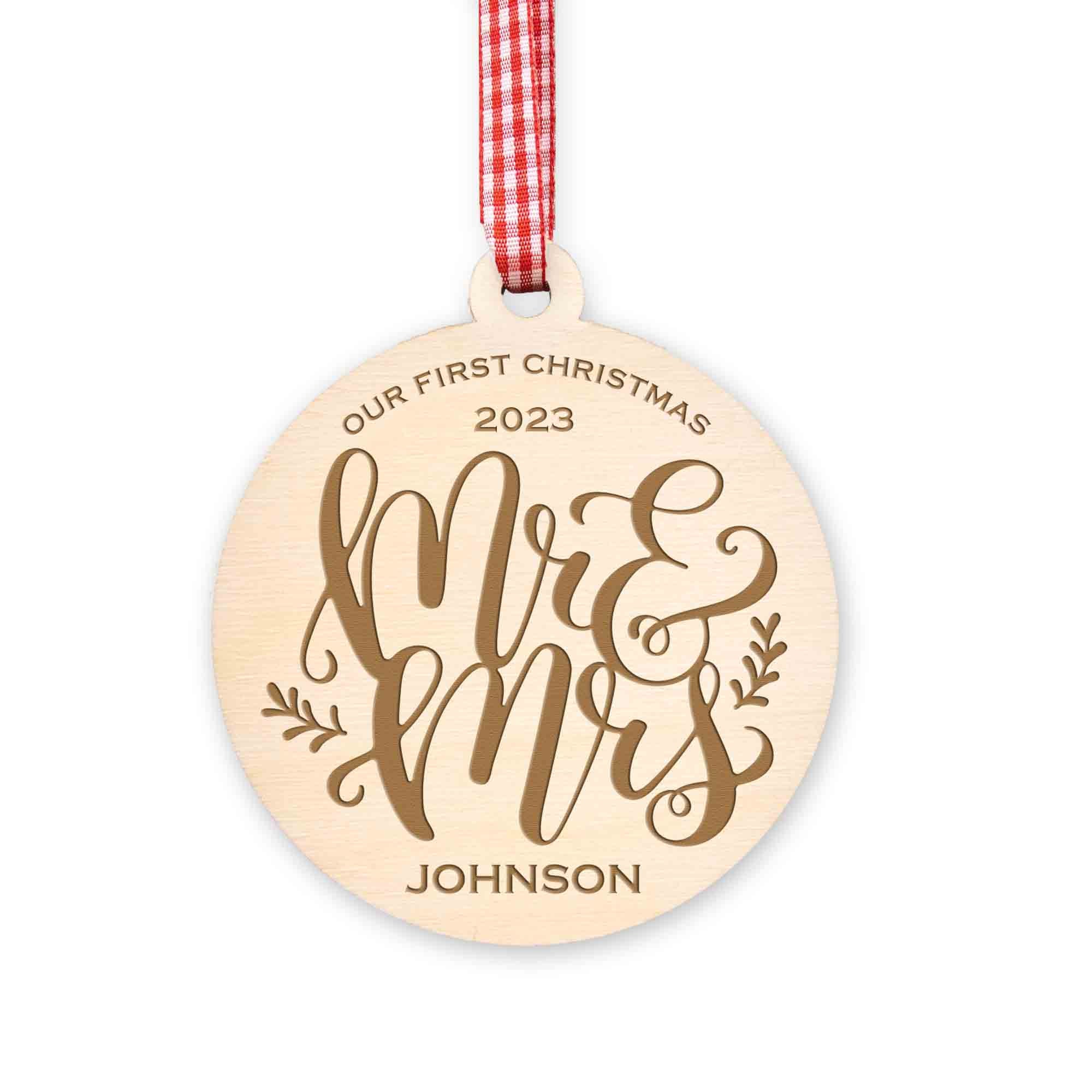 Mr & Mrs Our First Christmas Wood Christmas Ornament