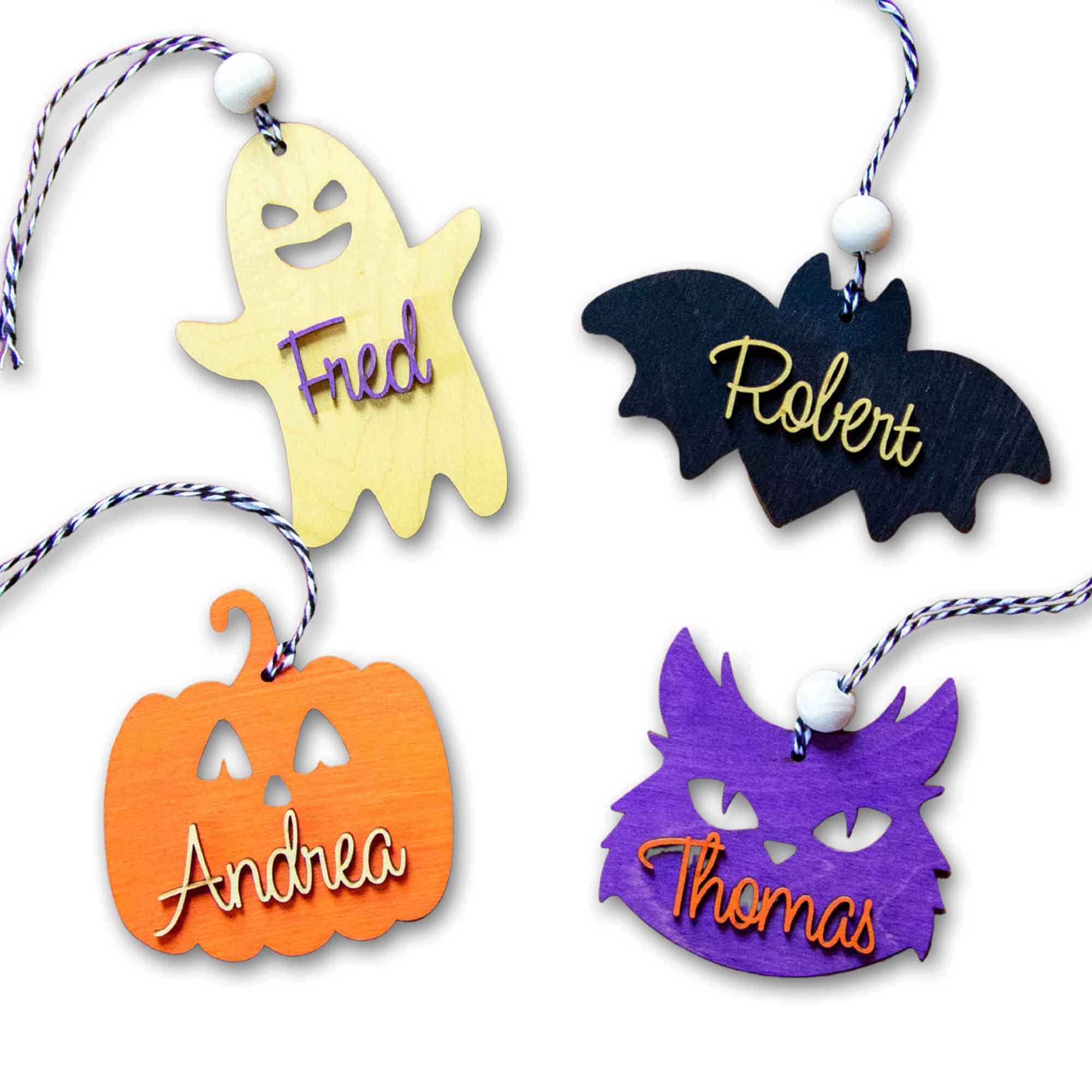 Personalized Halloween Gift Tags – Custom Name Wood Ornaments