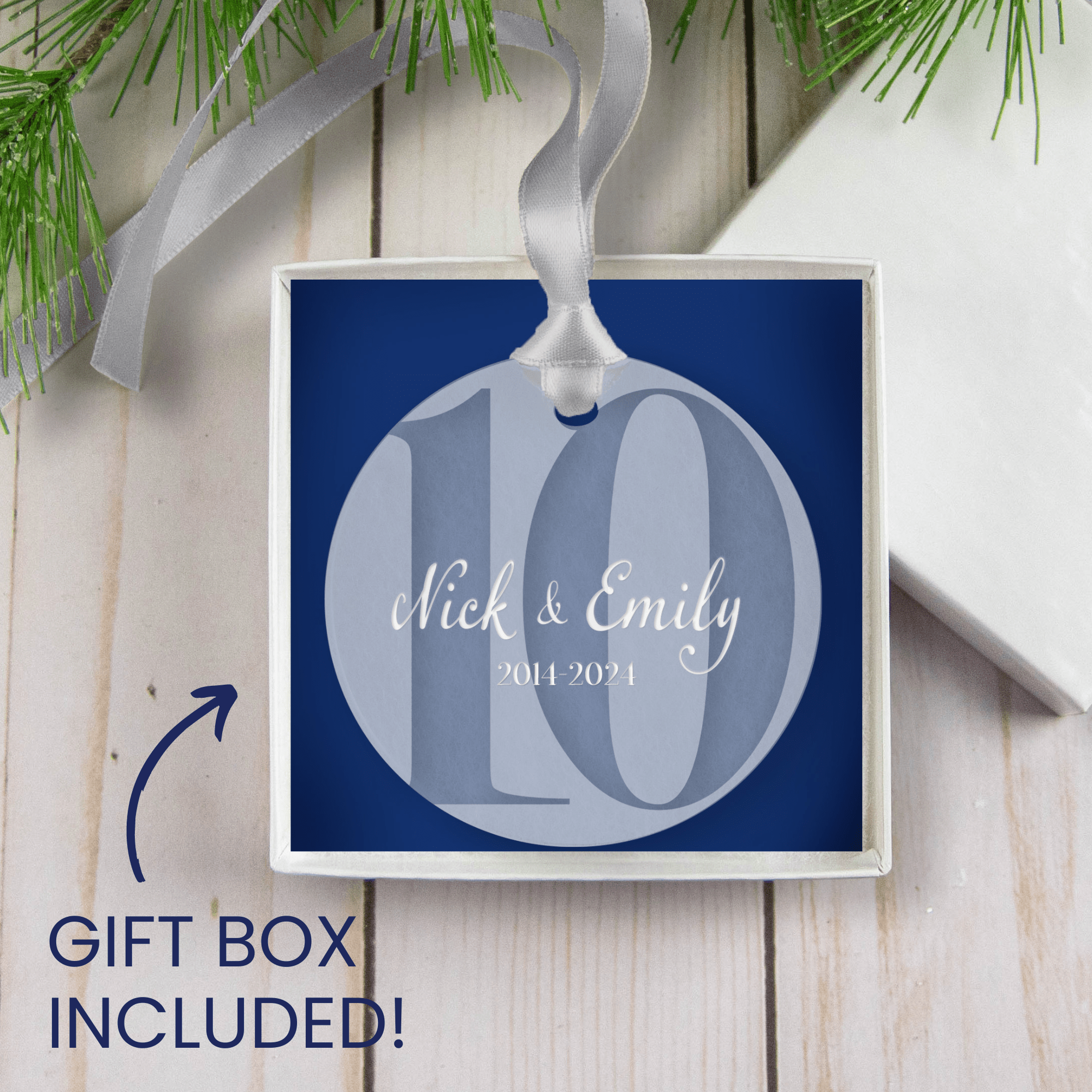 Personalized 10th Wedding Anniversary Ornament - Ten Year Anniversary Gift - Engraved Acrylic Christmas Keepsake - Firefly Wishes