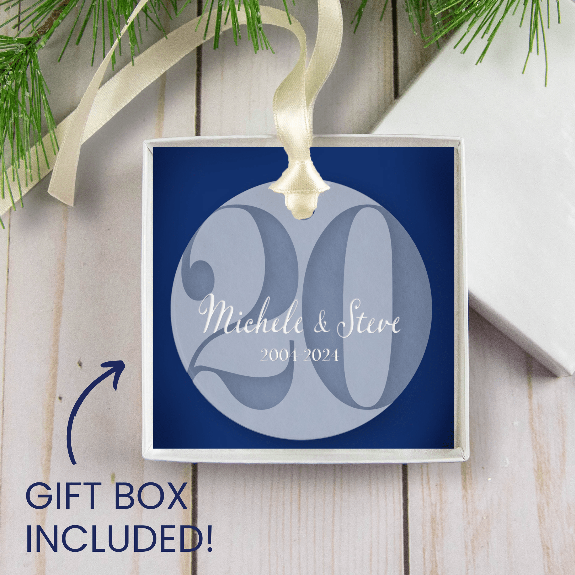 Personalized 20th Wedding Anniversary Ornament - Twenty Year Anniversary Gift - Engraved Acrylic Christmas Keepsake - Firefly Wishes