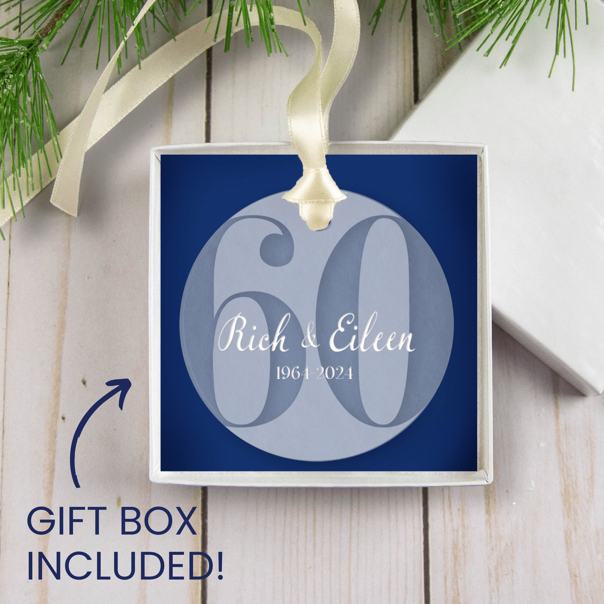 Personalized 60th Wedding Anniversary Ornament - 60 Year Anniversary Gift - Engraved Acrylic Christmas Keepsake - Firefly Wishes