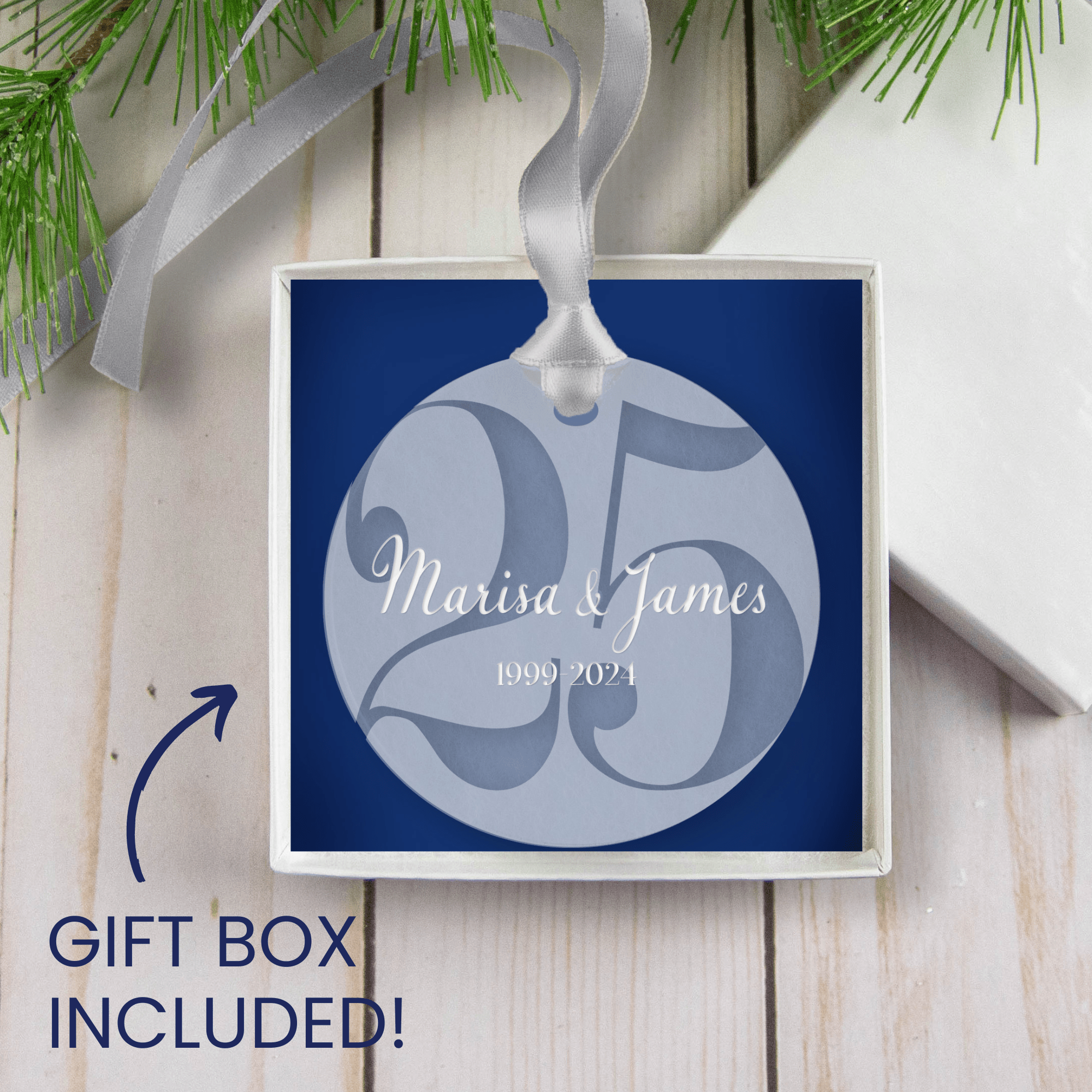 Personalized 25th Wedding Anniversary Ornament - 25 Year Silver Anniversary Gift - Engraved Acrylic Christmas Keepsake - Firefly Wishes