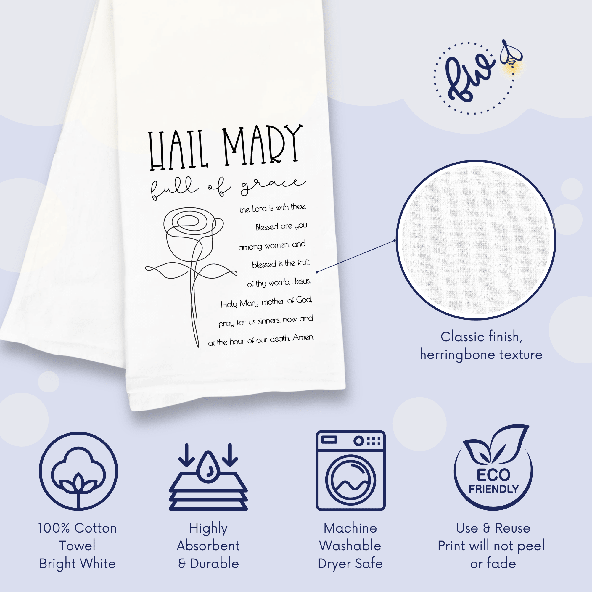 Hail Mary Kitchen Towel - Catholic Prayer Tea Towel - Firefly Wishes