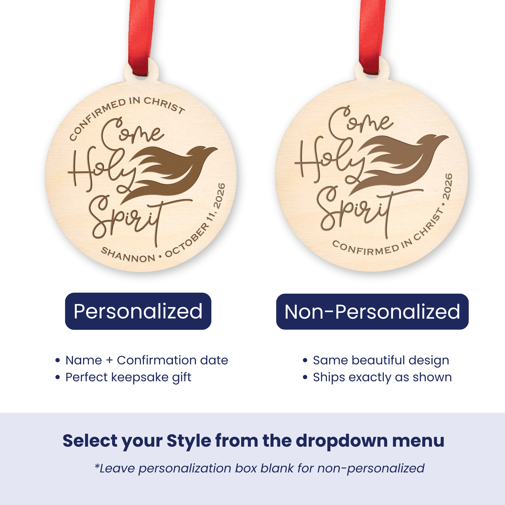Come Holy Spirit Confirmation Wood Christmas Ornament - Firefly Wishes