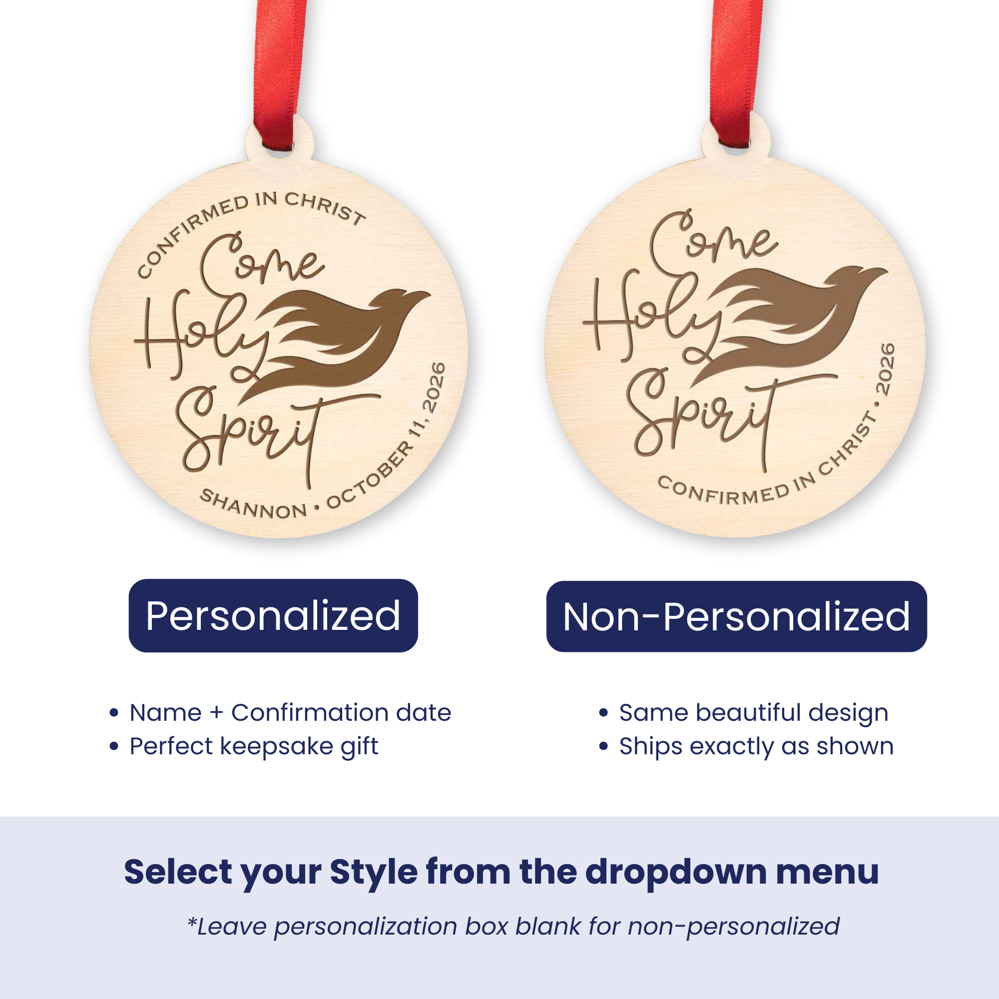 Come Holy Spirit Confirmation Wood Christmas Ornament