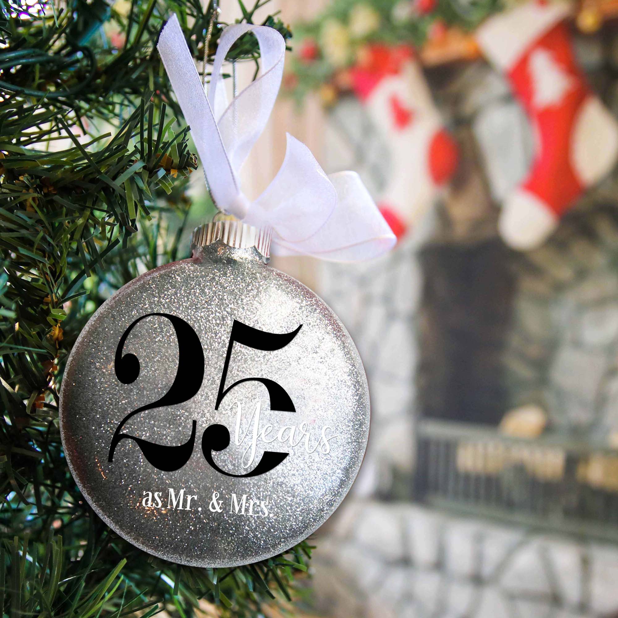 25th Wedding Anniversary Glitter Christmas Ornament