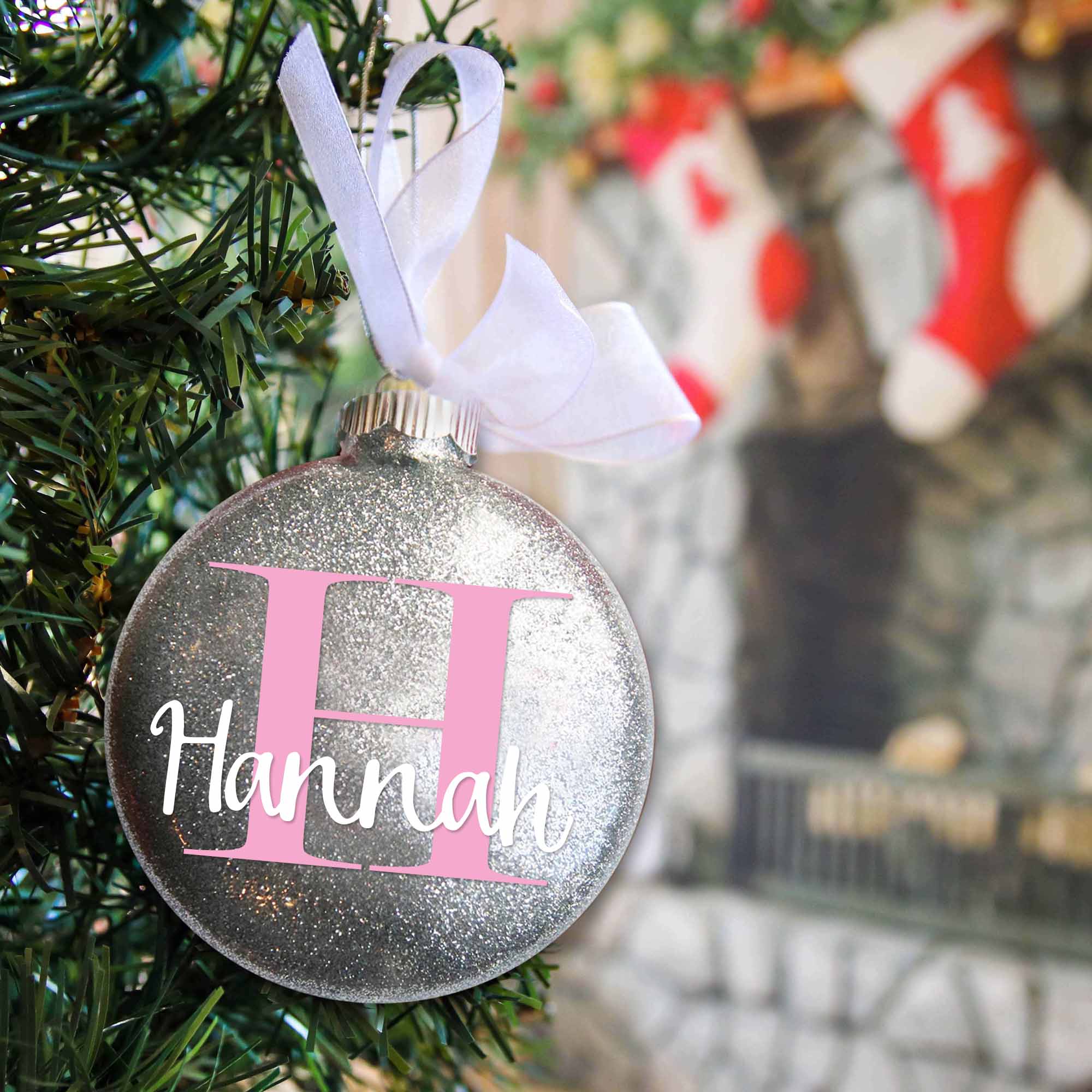 Baby Girl Birth Stats Glitter Christmas Ornament