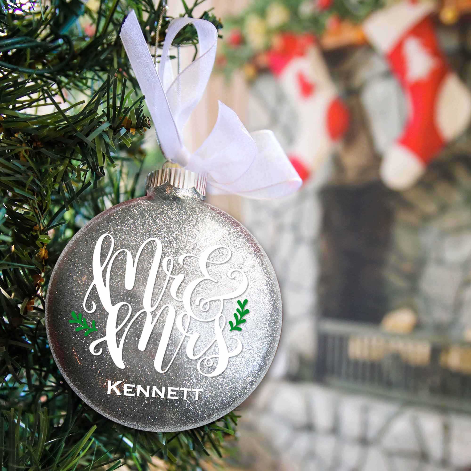 Mr & Mrs Our First Christmas Glitter Ornament