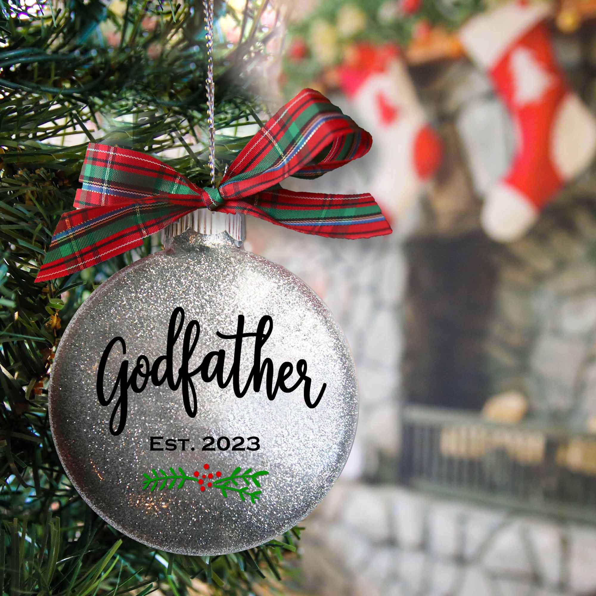 Godfather Glitter Christmas Ornament - Firefly Wishes