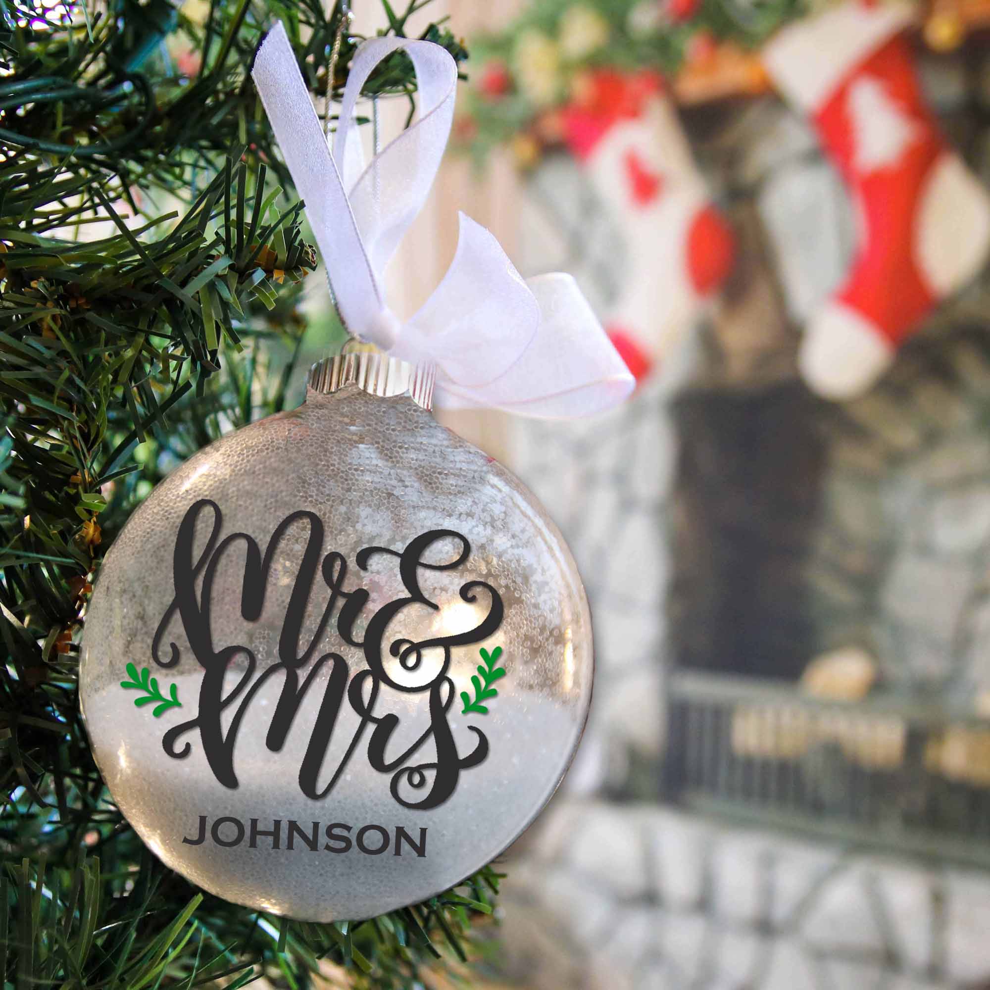 Mr & Mrs Our First Christmas Glitter Ornament