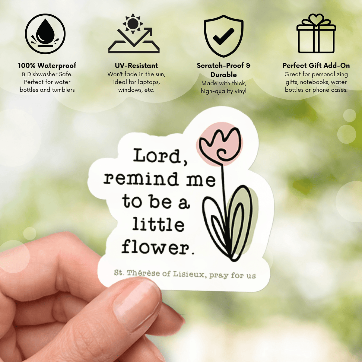 St. Thérèse of Lisieux Catholic Vinyl Waterproof Sticker - Firefly Wishes