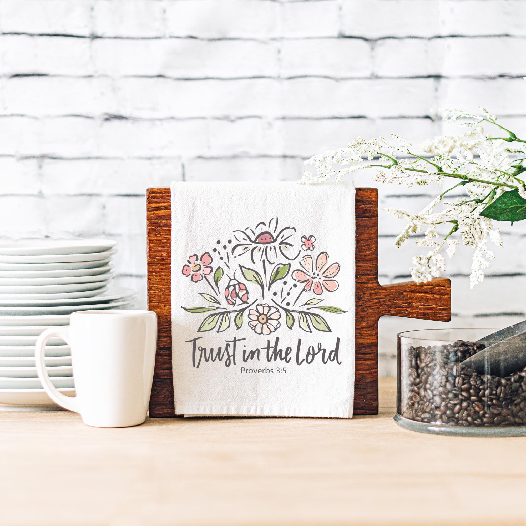 Trust in the Lord – Christian Flour Sack Kitchen Towel (Proverbs 3:5) - Firefly Wishes