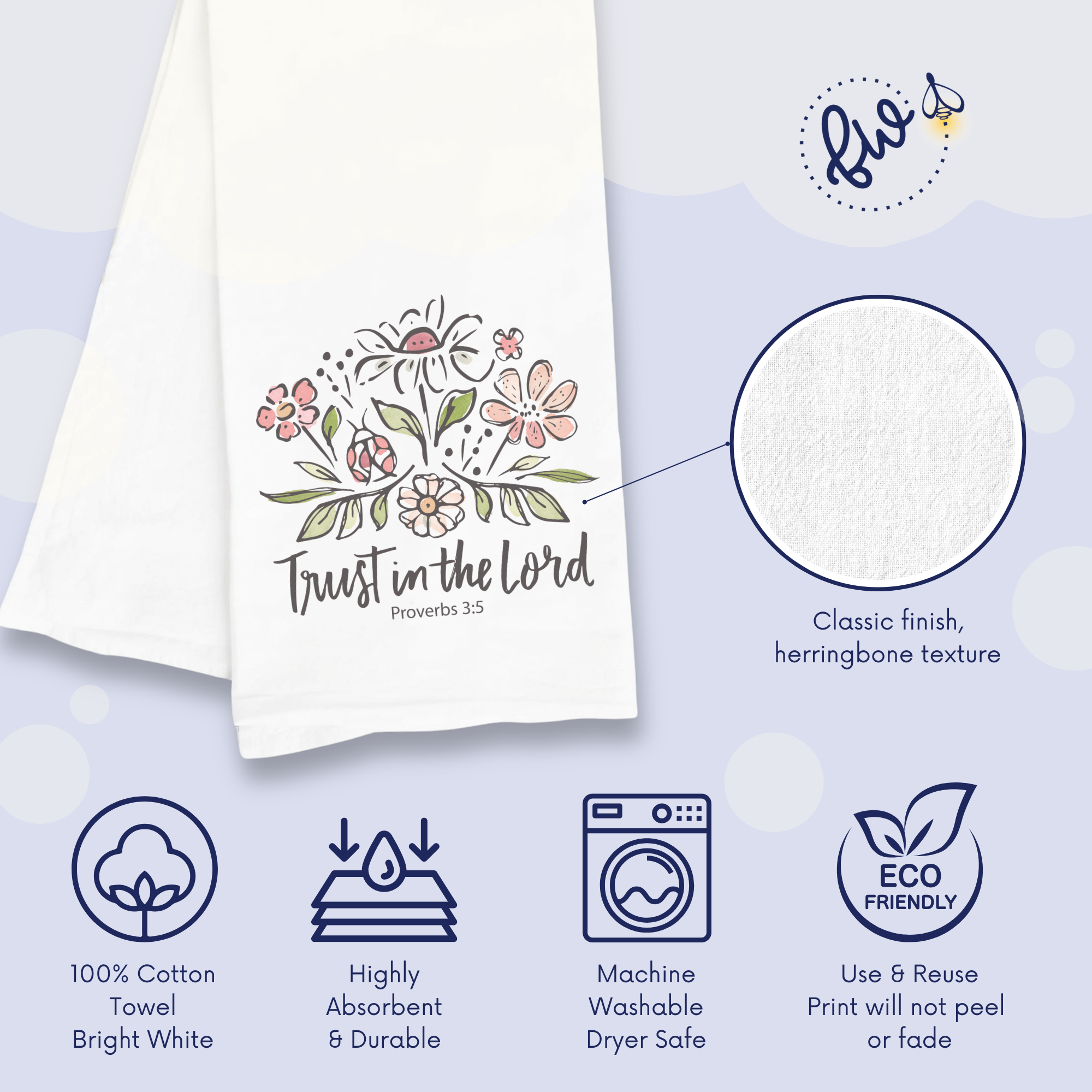 Trust in the Lord – Christian Flour Sack Kitchen Towel (Proverbs 3:5)