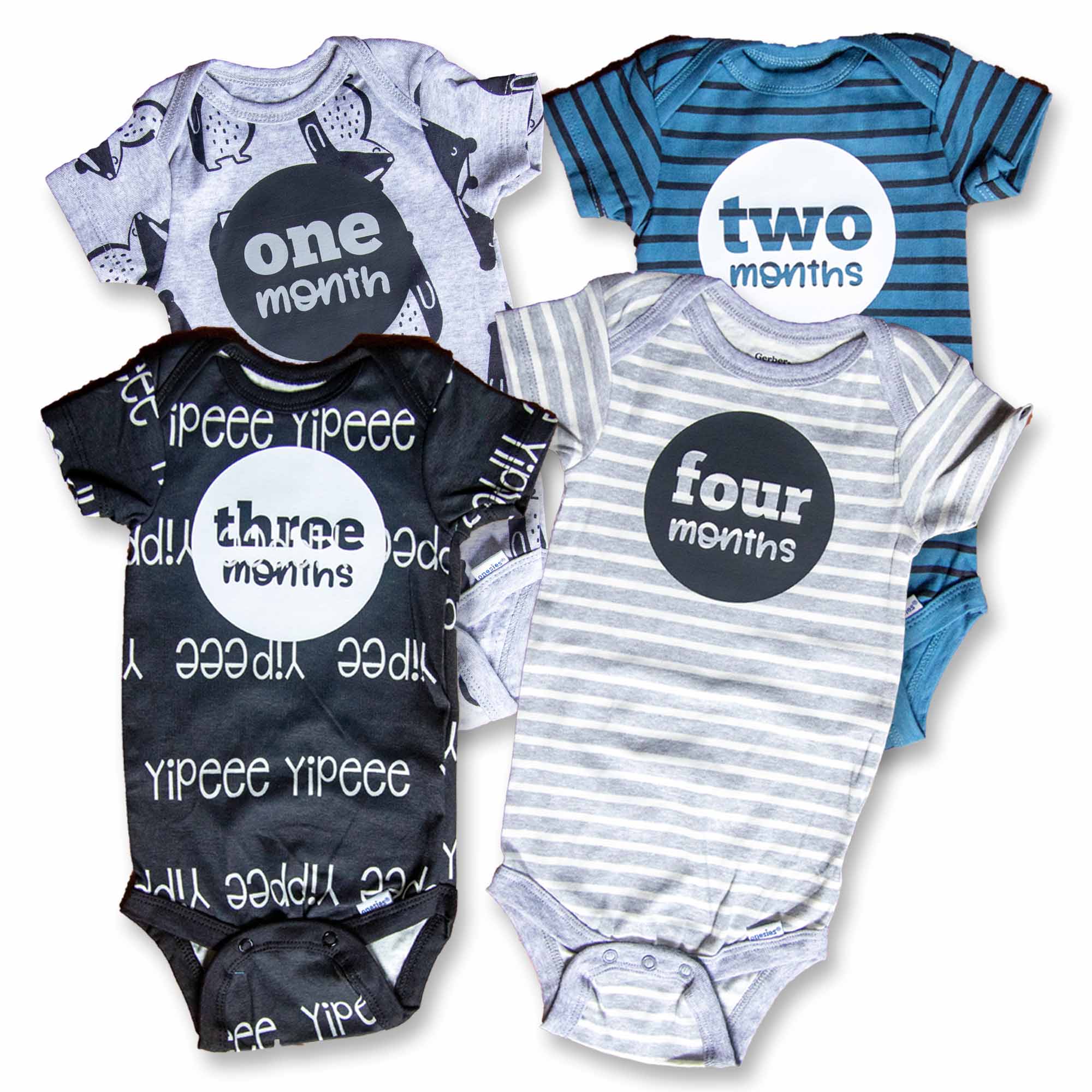 Baby Boy Monthly Photo Onesies - Set of 12: Badger Adventure - Firefly Wishes