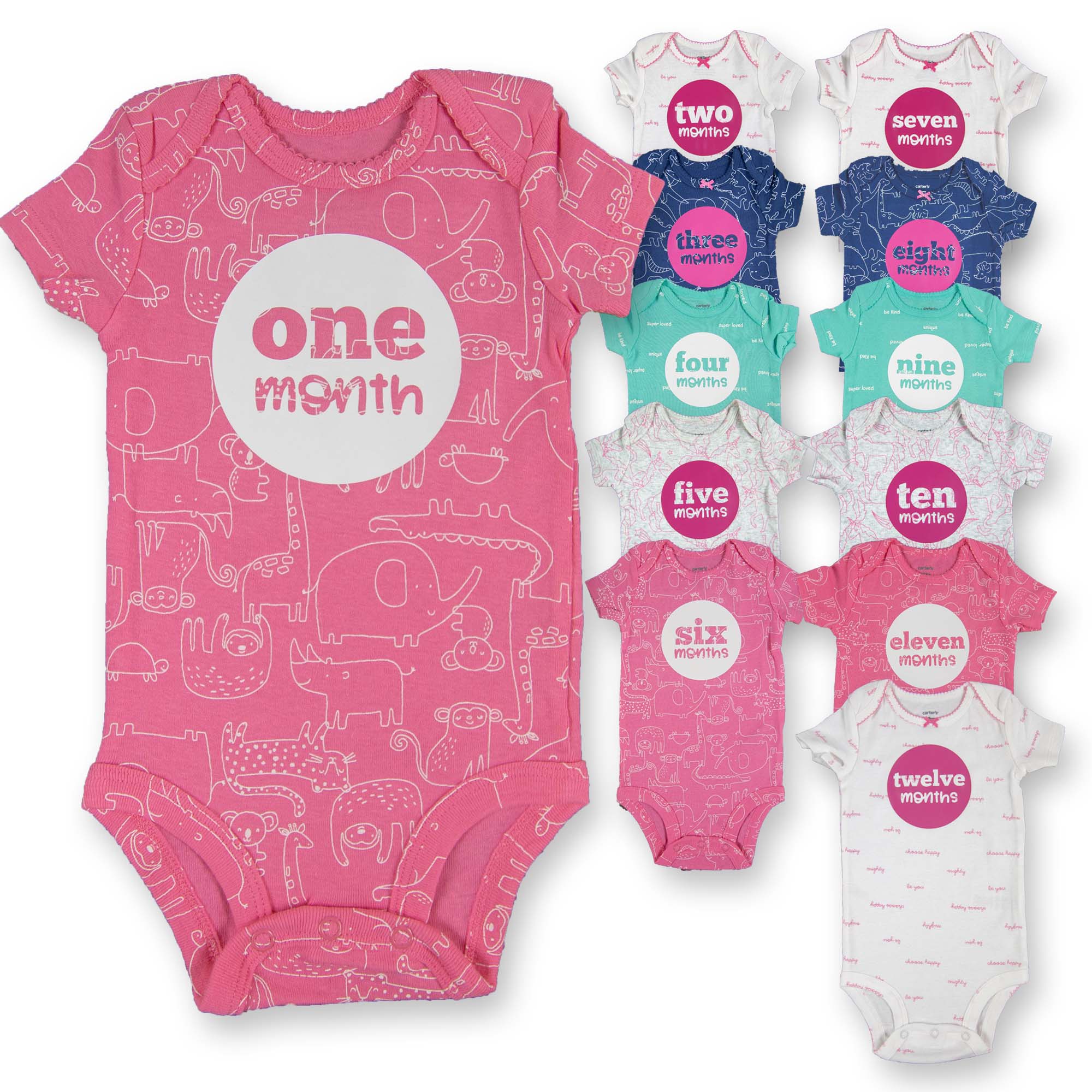 Baby Girl Monthly Photo Bodysuit Set – Unicorns, Dinosaurs & Jungle Animals - Firefly Wishes