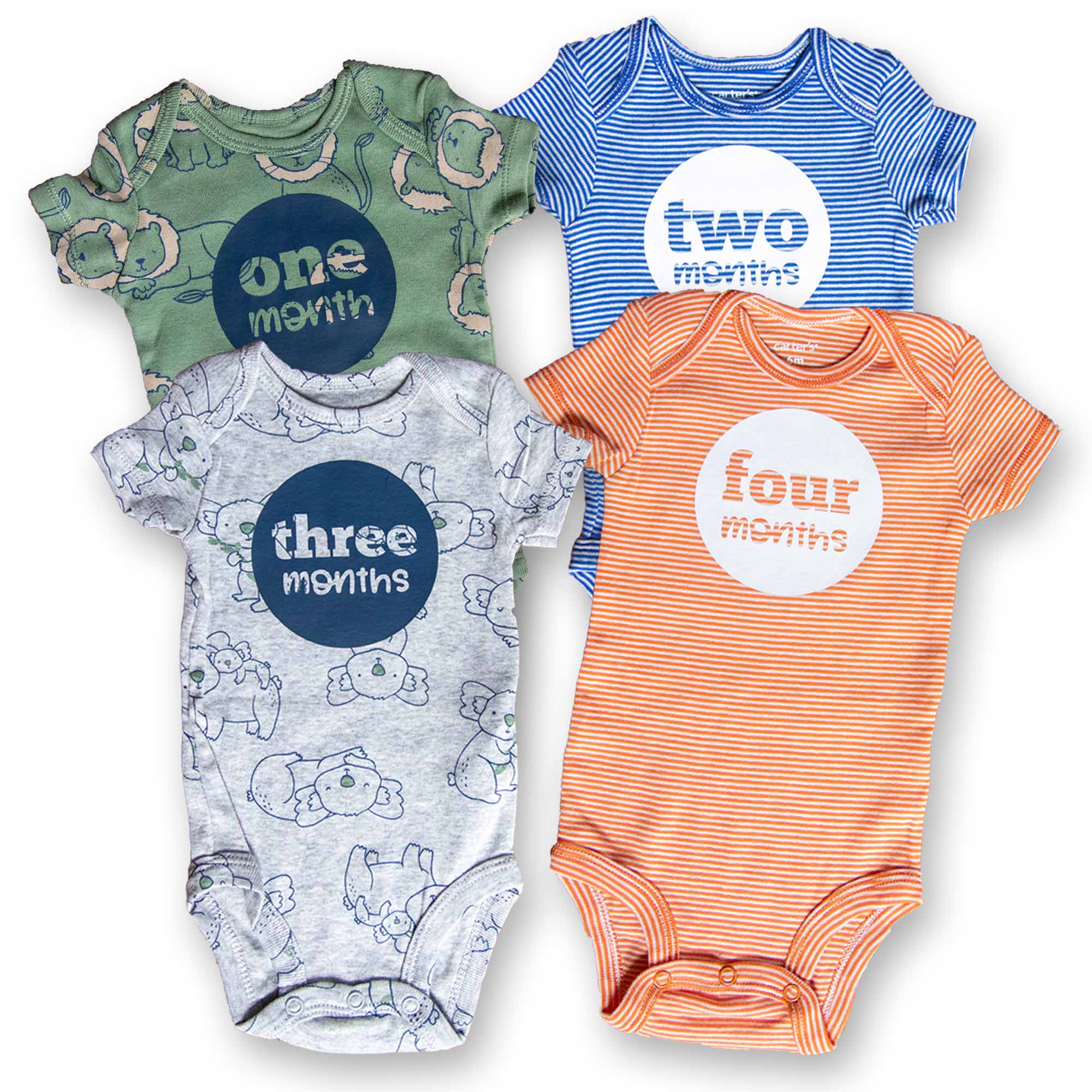 Baby Boy Monthly Photo Bodysuit Set – Jungle Animals and Stripes - Firefly Wishes