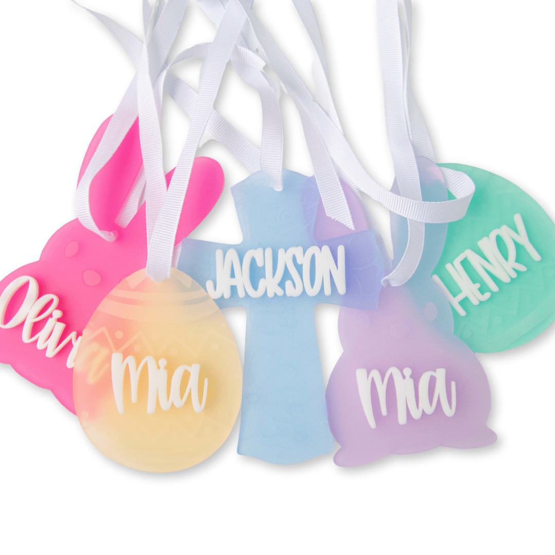 Personalized Easter Basket Tags, Acrylic Easter Name Ornaments, Pastel Easter Gift Tag - Firefly Wishes