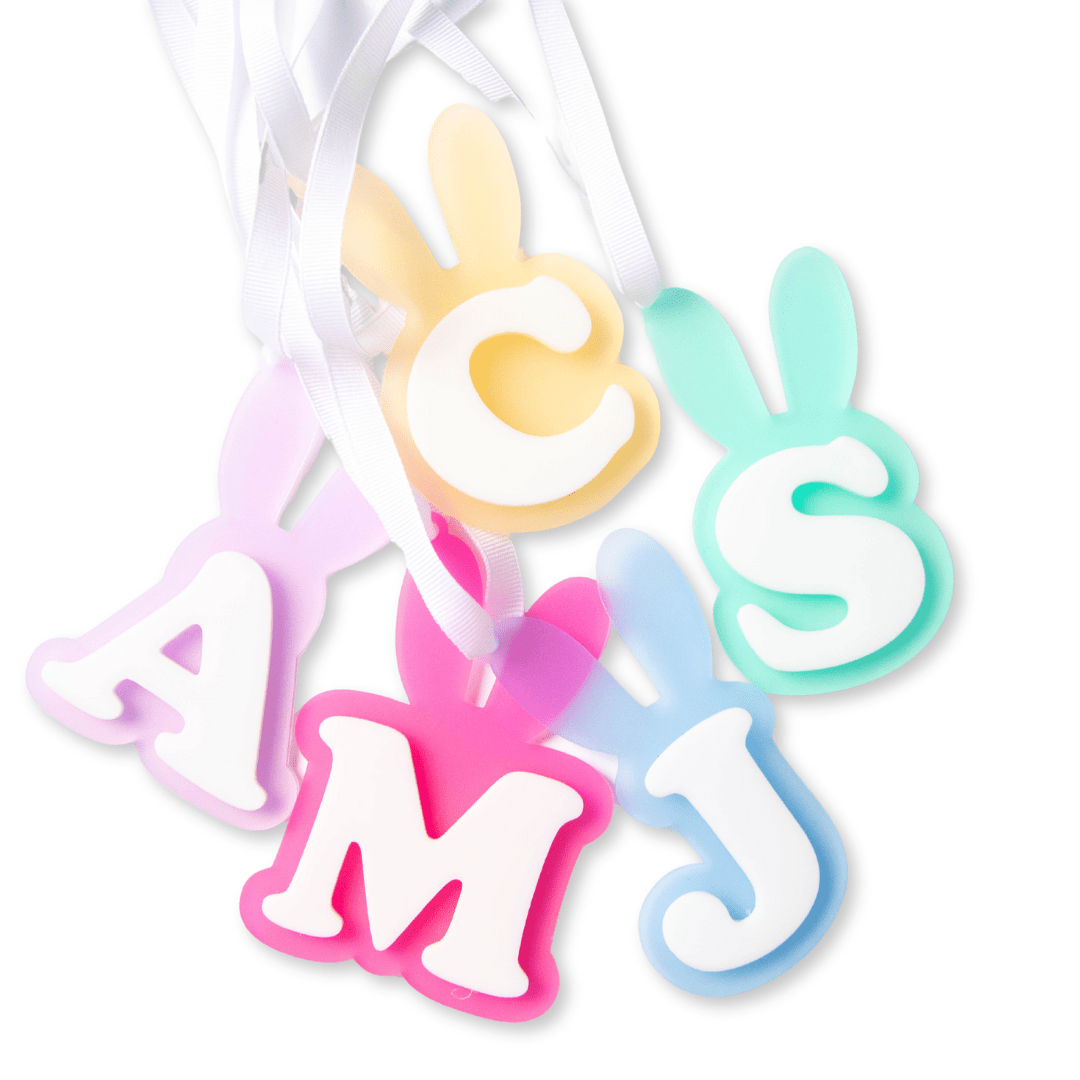 Easter Basket Name Tags, Bunny Ear Monogram Ornament, Personalized Easter Decoration - Firefly Wishes