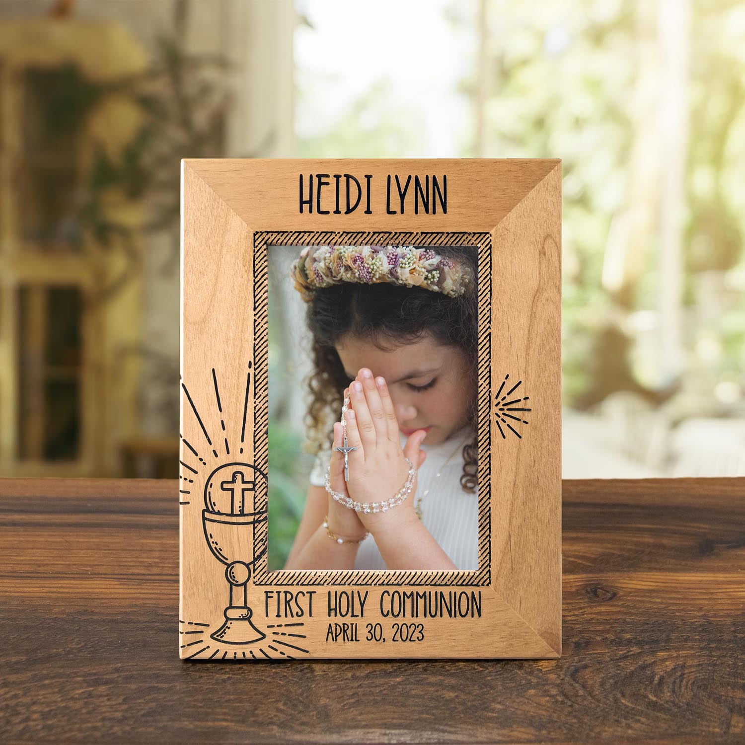 First Holy Communion Wood Picture Frame - Radiant Eucharist - Firefly Wishes
