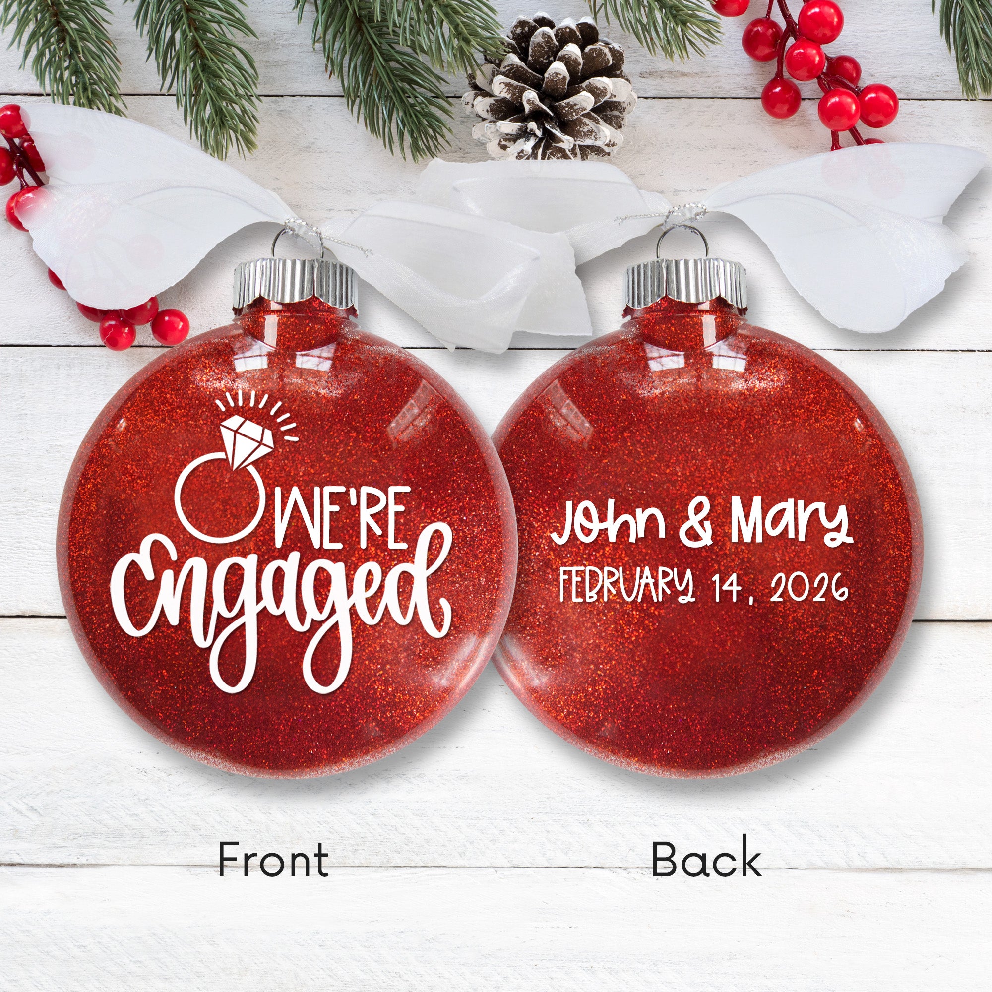 Engagement Glitter Christmas Ornament