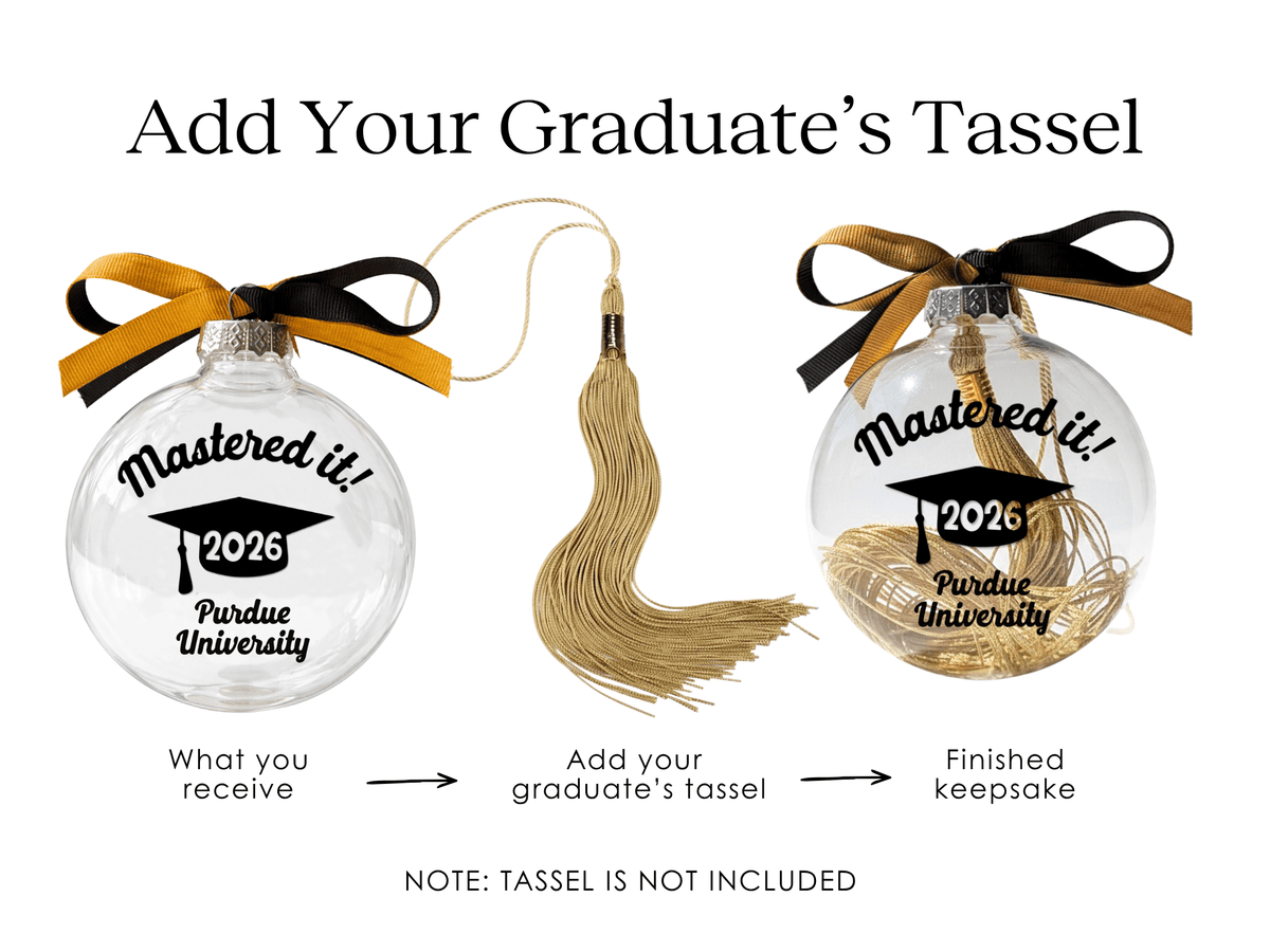 Personalized Master’s Degree Tassel Ornament, “Mastered It!” Graduation Keepsake in School Colors - Firefly Wishes
