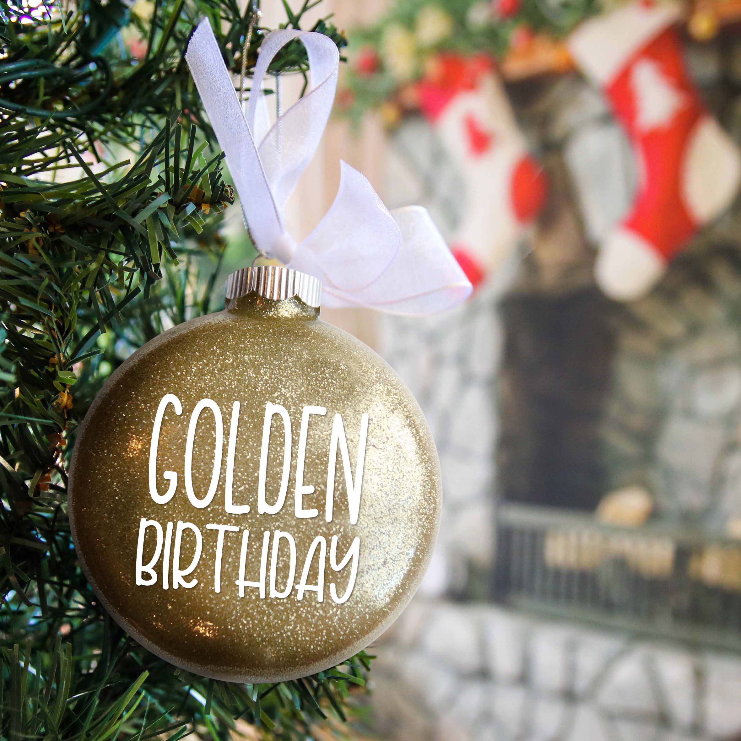 Personalized Golden Birthday Glitter Christmas Ornament - Custom Name & Year - Firefly Wishes