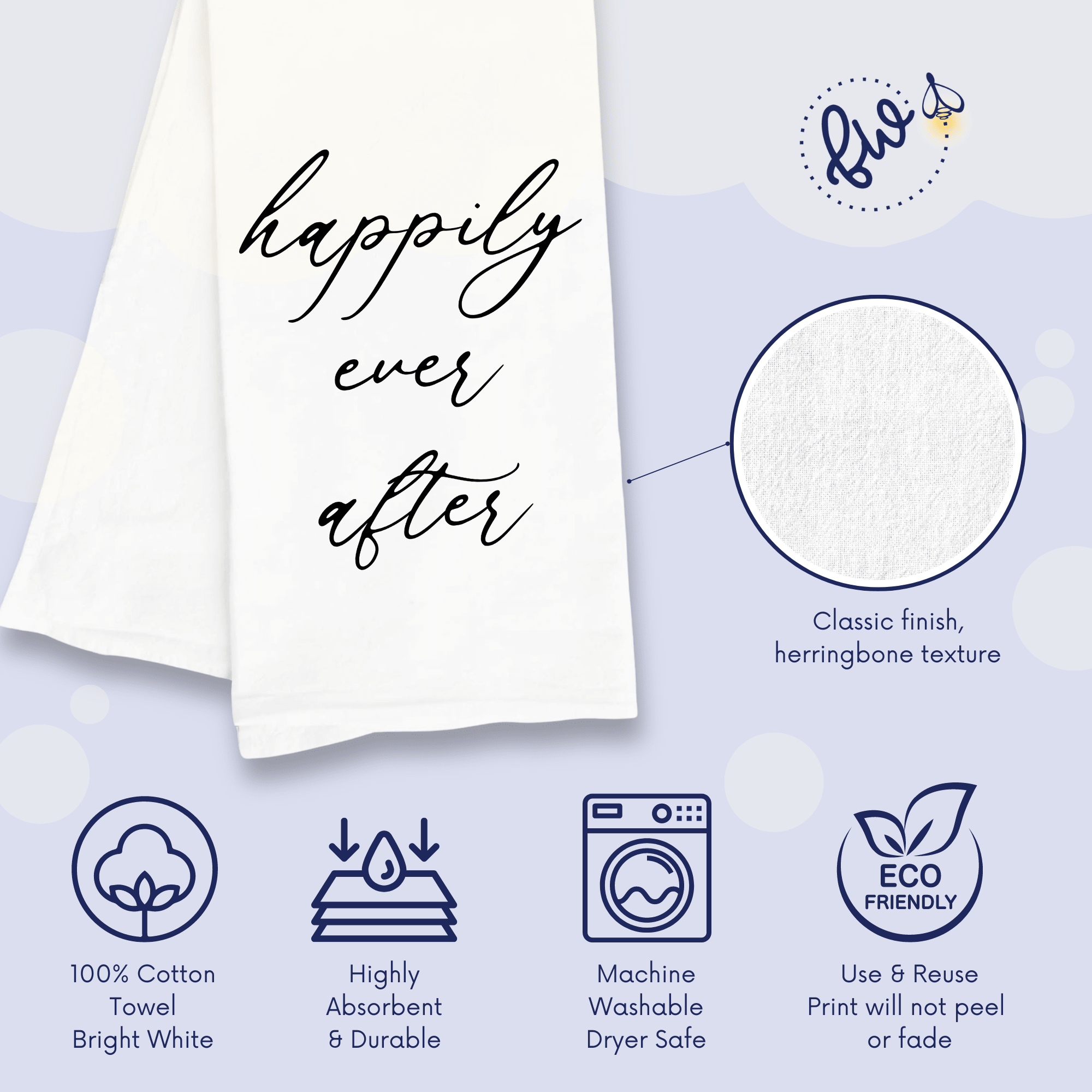 Happily Ever After Kitchen Towel - Unique Bridal Shower Gift, Custom Tea Towel - Firefly Wishes