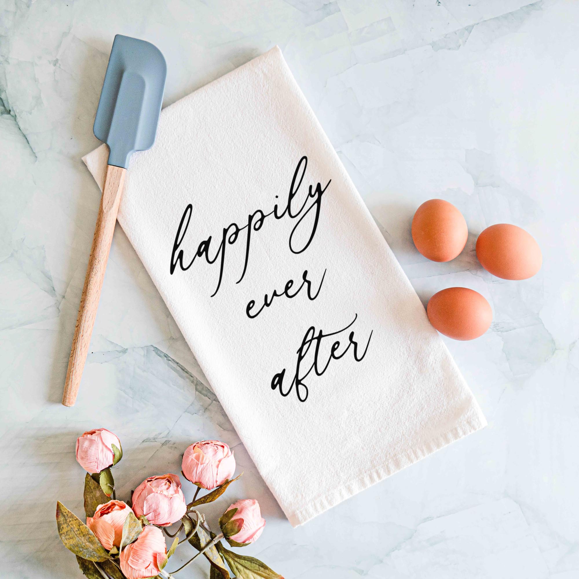 Happily Ever After Kitchen Towel - Unique Bridal Shower Gift, Custom Tea Towel - Firefly Wishes