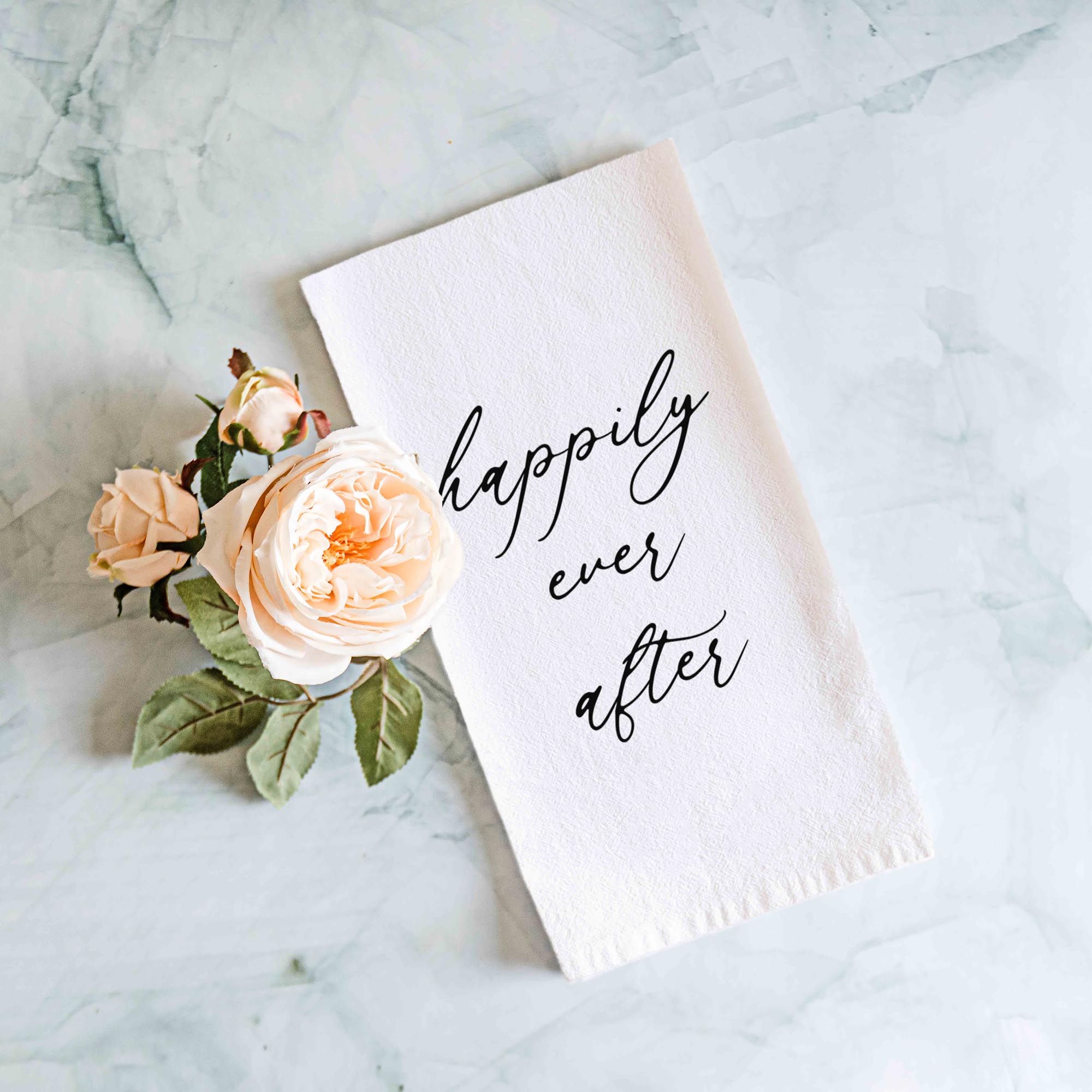 Happily Ever After Kitchen Towel - Unique Bridal Shower Gift, Custom Tea Towel - Firefly Wishes