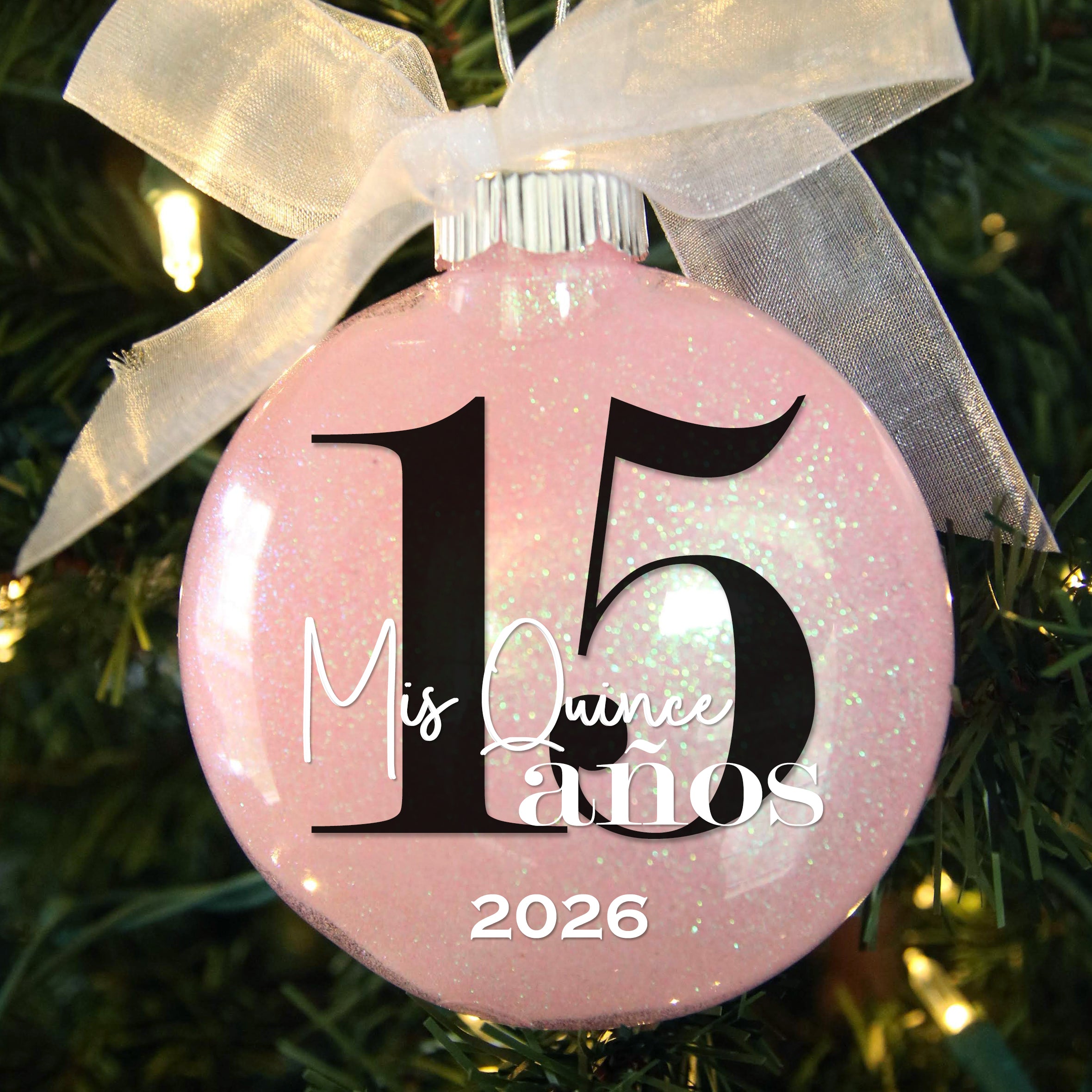 Personalized 15 Mis Quince Años Glitter Ornament - Custom Name & Year Keepsake