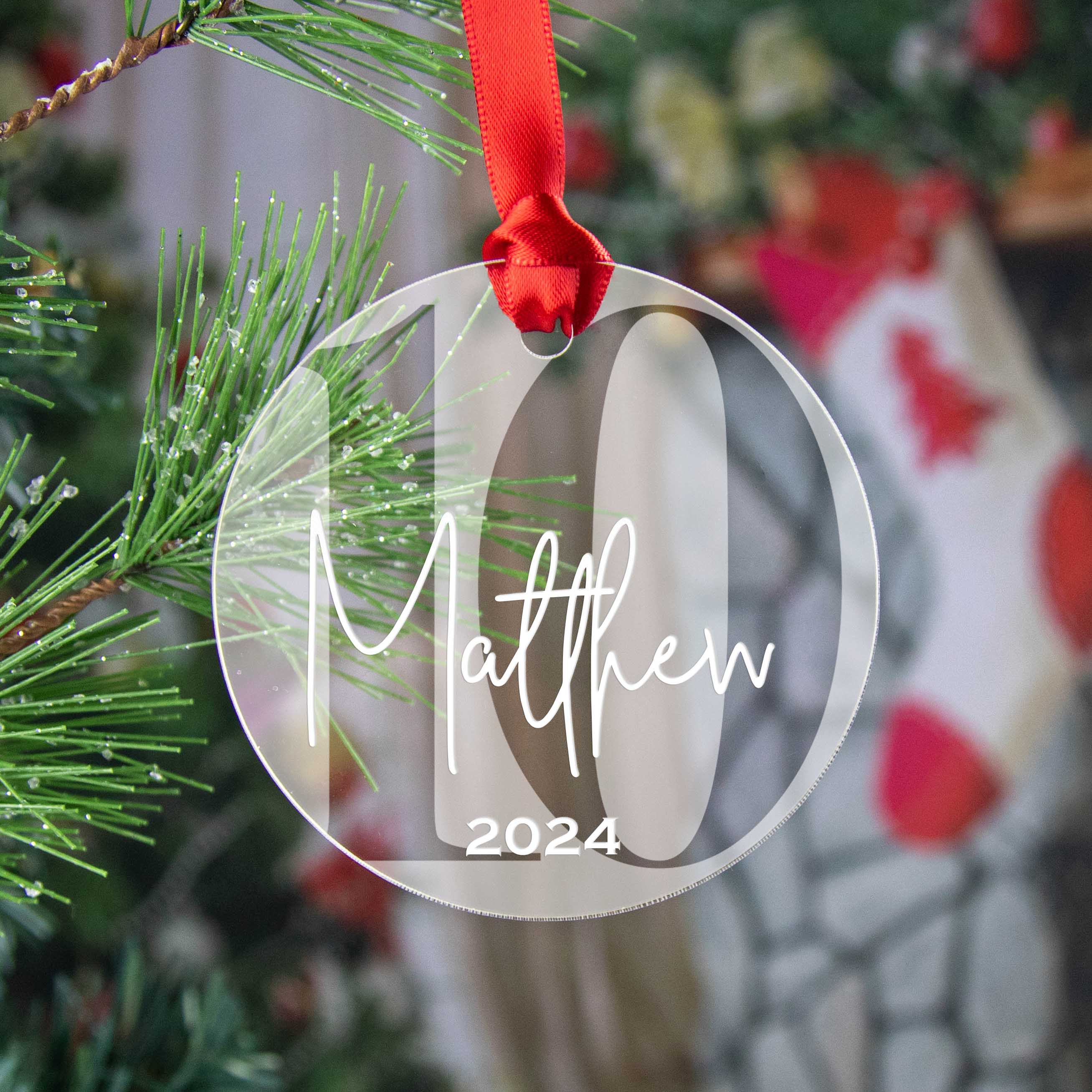 Personalized 10th Birthday Acrylic Christmas Ornament, Gift Box Included - Firefly Wishes