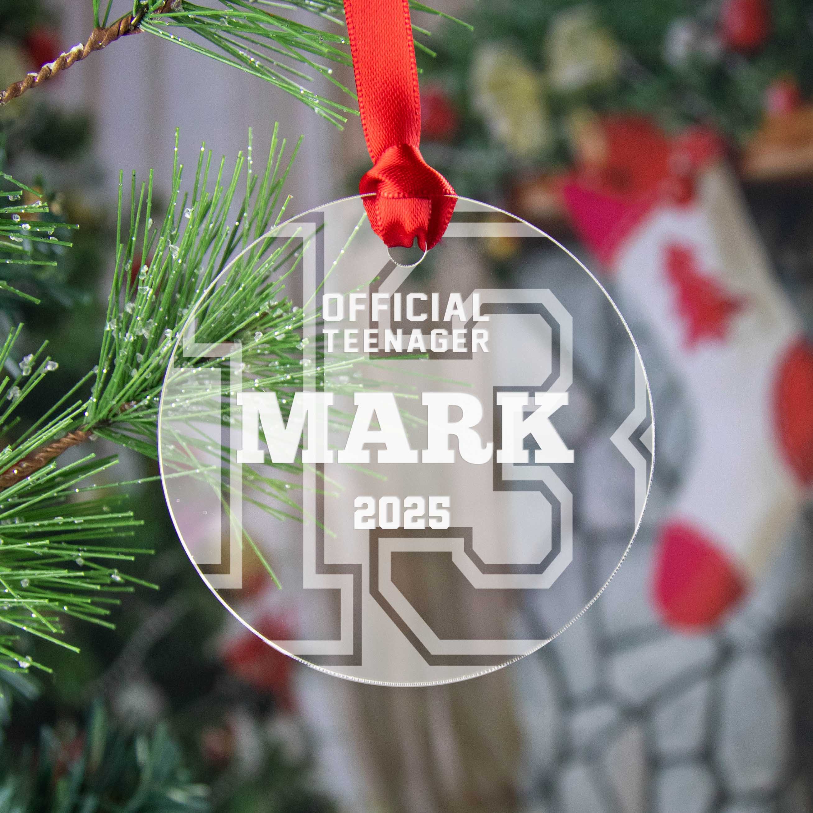 Personalized 13th Birthday "Official Teenager" Acrylic Christmas Ornament, Gift Box Included - Firefly Wishes