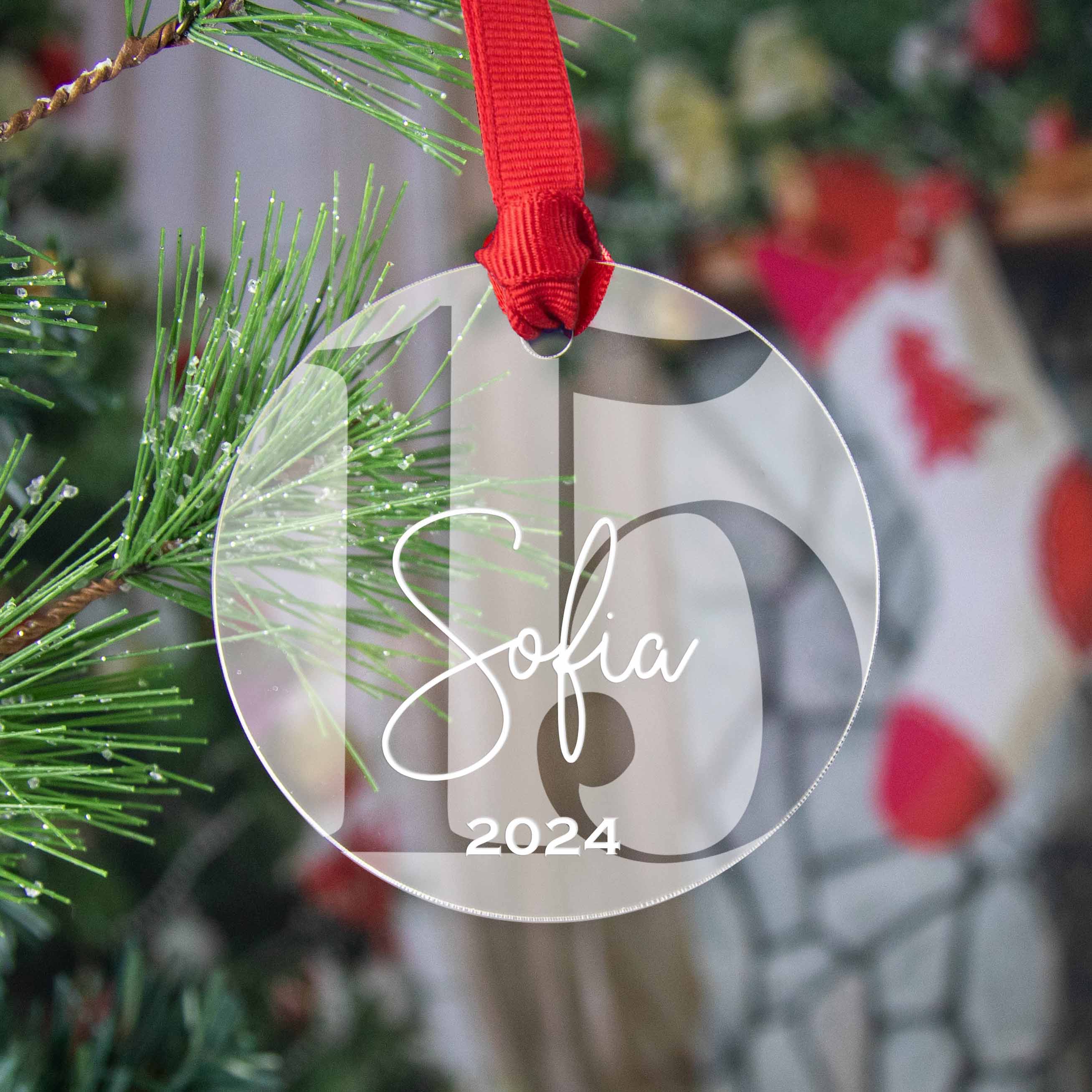 Personalized 15th Birthday Acrylic Christmas Ornament, Gift Box Included