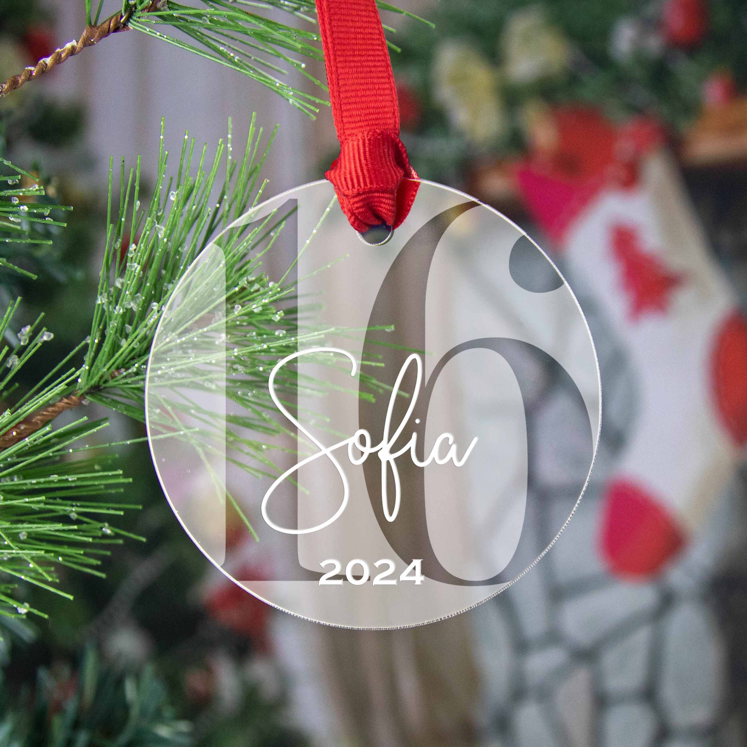 Personalized 16th Birthday Acrylic Christmas Ornament, Gift Box Included - Firefly Wishes
