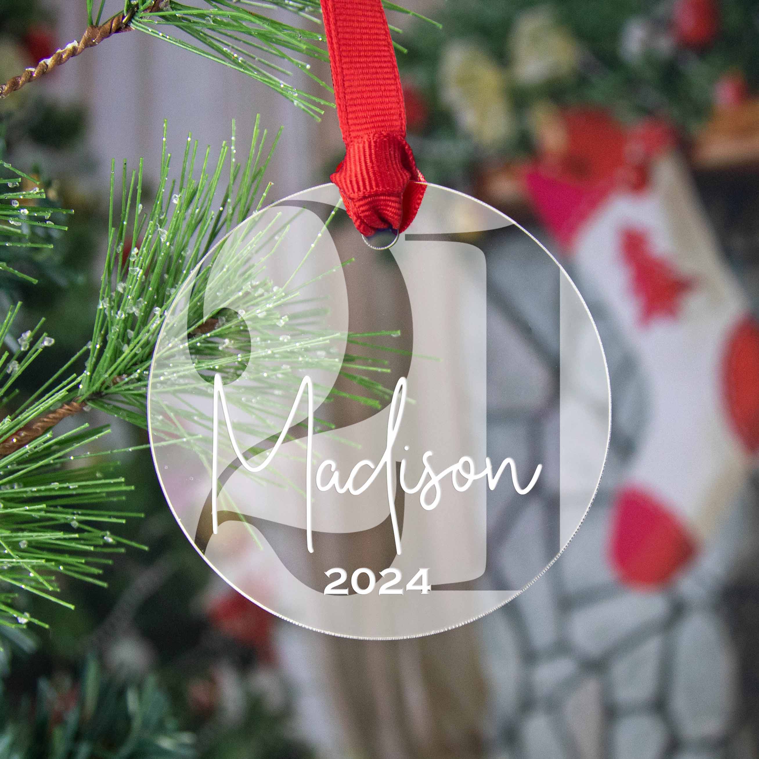 Personalized 21st Birthday Acrylic Christmas Ornament, Gift Box Included