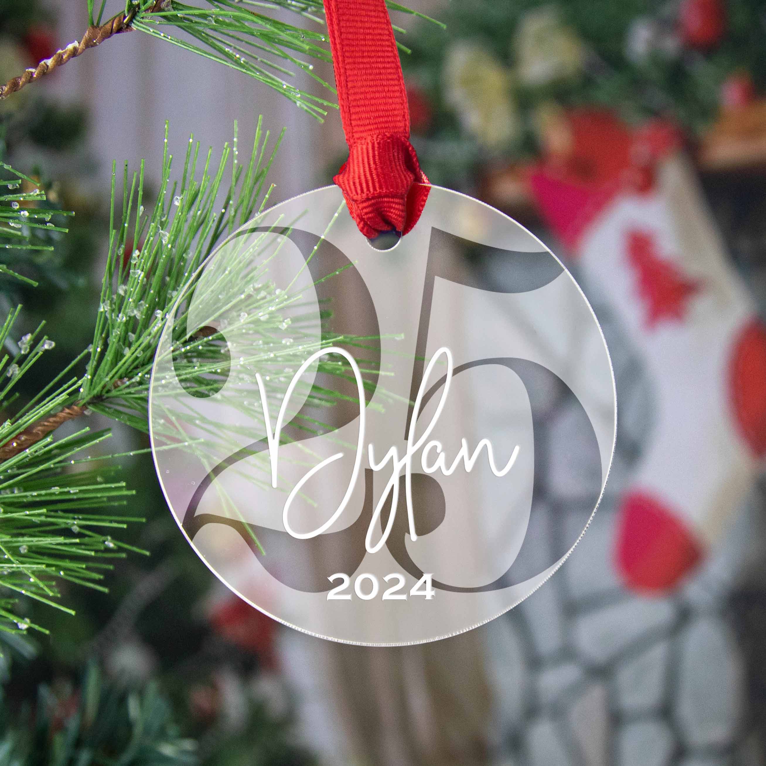 Personalized 25th Birthday Acrylic Christmas Ornament, Gift Box Included - Firefly Wishes