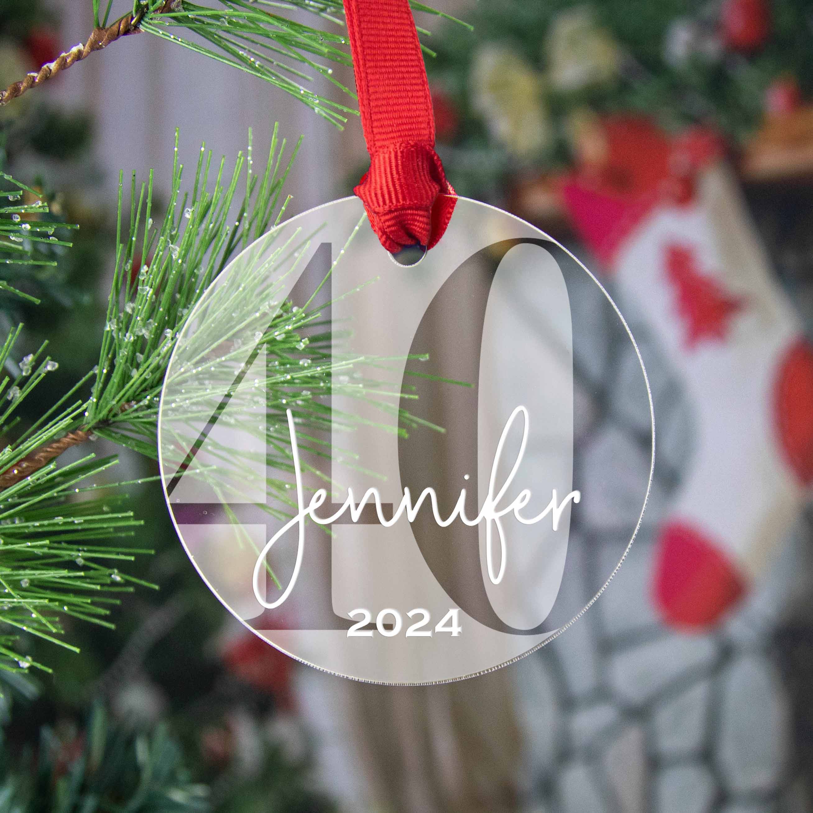 Personalized 40th Birthday Acrylic Christmas Ornament, Gift Box Included - Firefly Wishes
