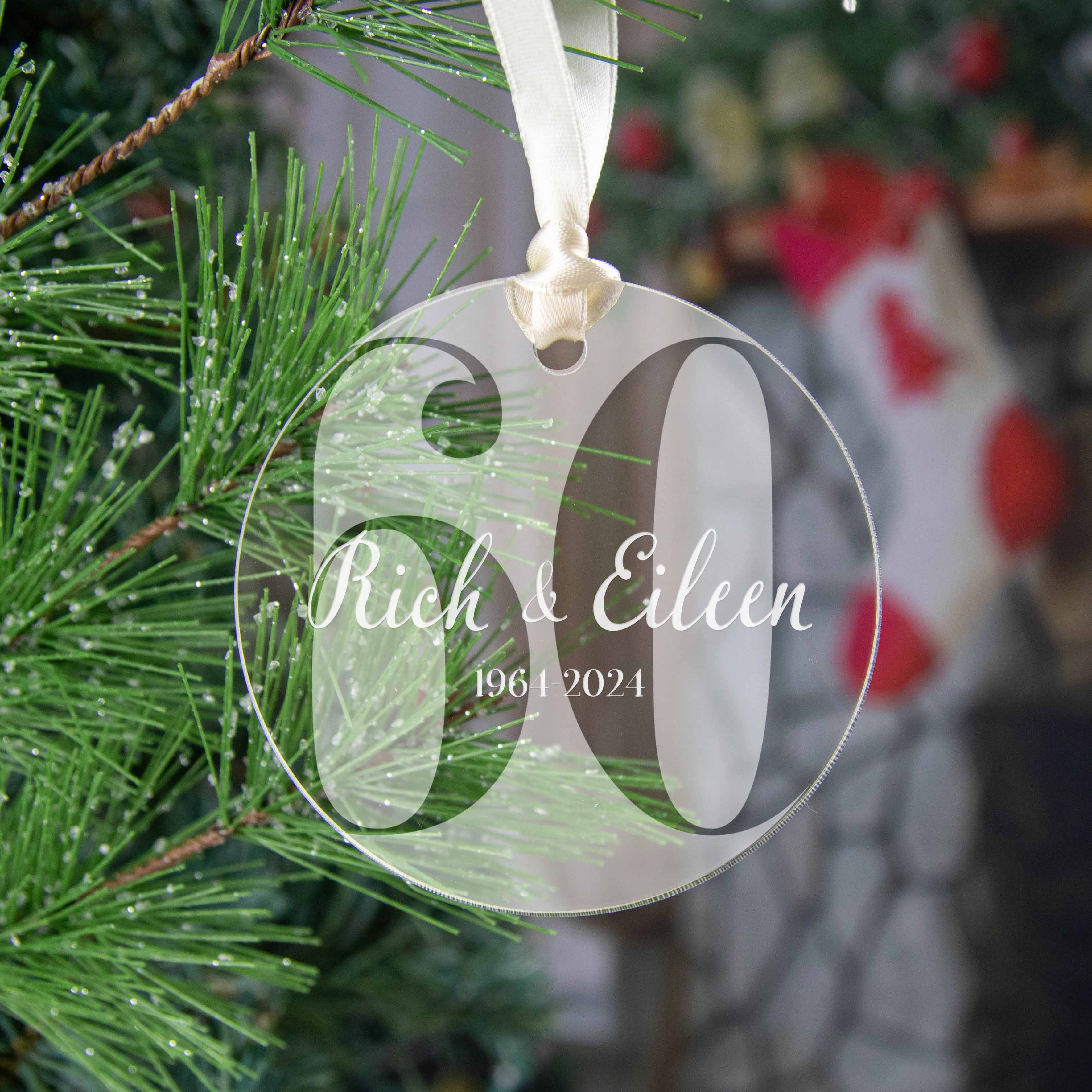 Personalized 60th Wedding Anniversary Ornament - 60 Year Anniversary Gift - Engraved Acrylic Christmas Keepsake - Firefly Wishes