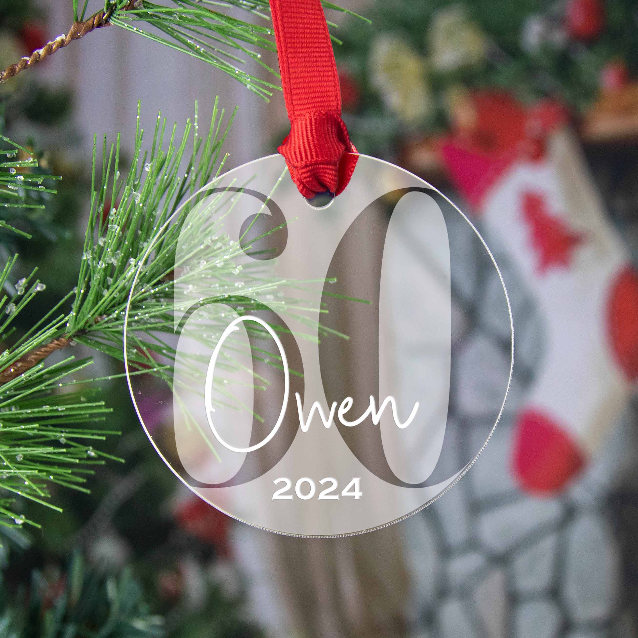Personalized 60th Birthday Acrylic Christmas Ornament, Gift Box Included - Firefly Wishes