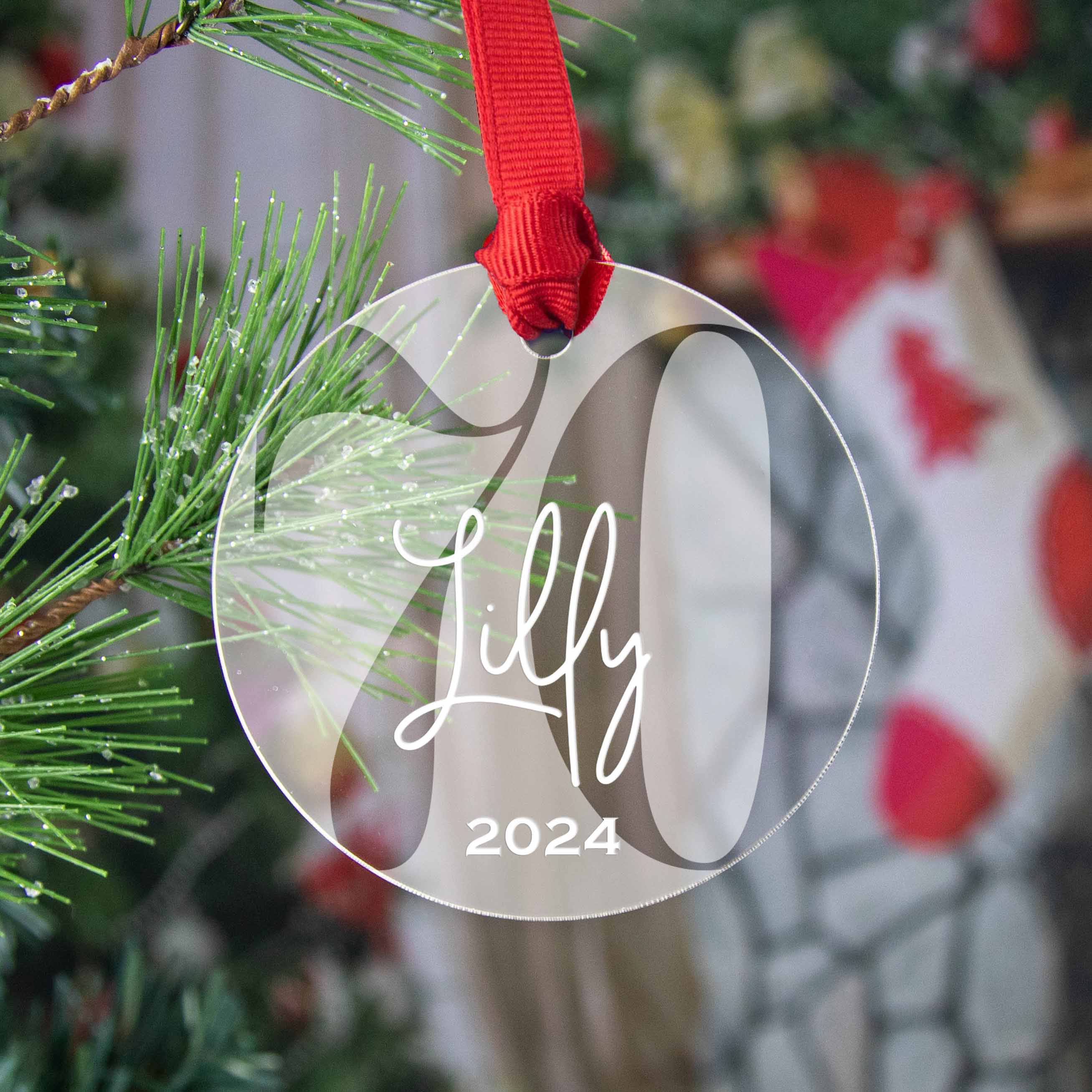 Personalized 70th Birthday Acrylic Christmas Ornament, Gift Box Included - Firefly Wishes