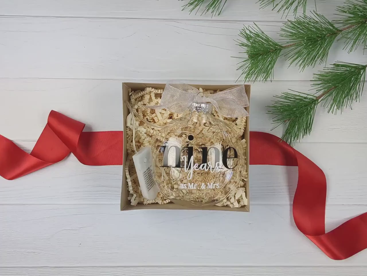 9 Year Anniversary Gift – 9th Wedding Anniversary Lighted Christmas Ornament – Nine Years as Mr & Mrs – Personalized with Wedding Date