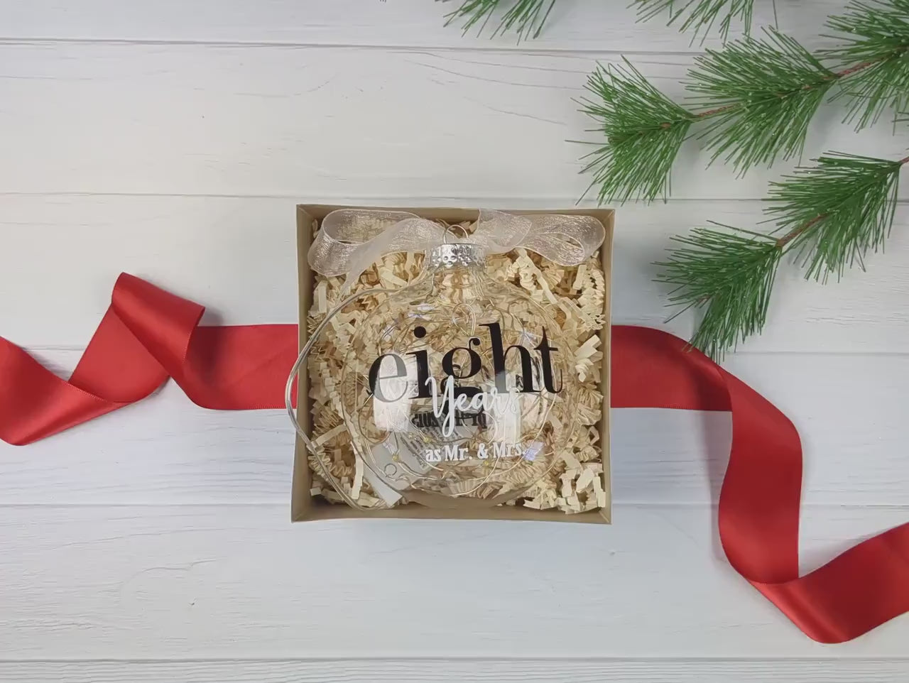8 Year Anniversary Gift – 8th Wedding Anniversary Lighted Christmas Ornament – Eight Years as Mr & Mrs – Personalized with Wedding Date