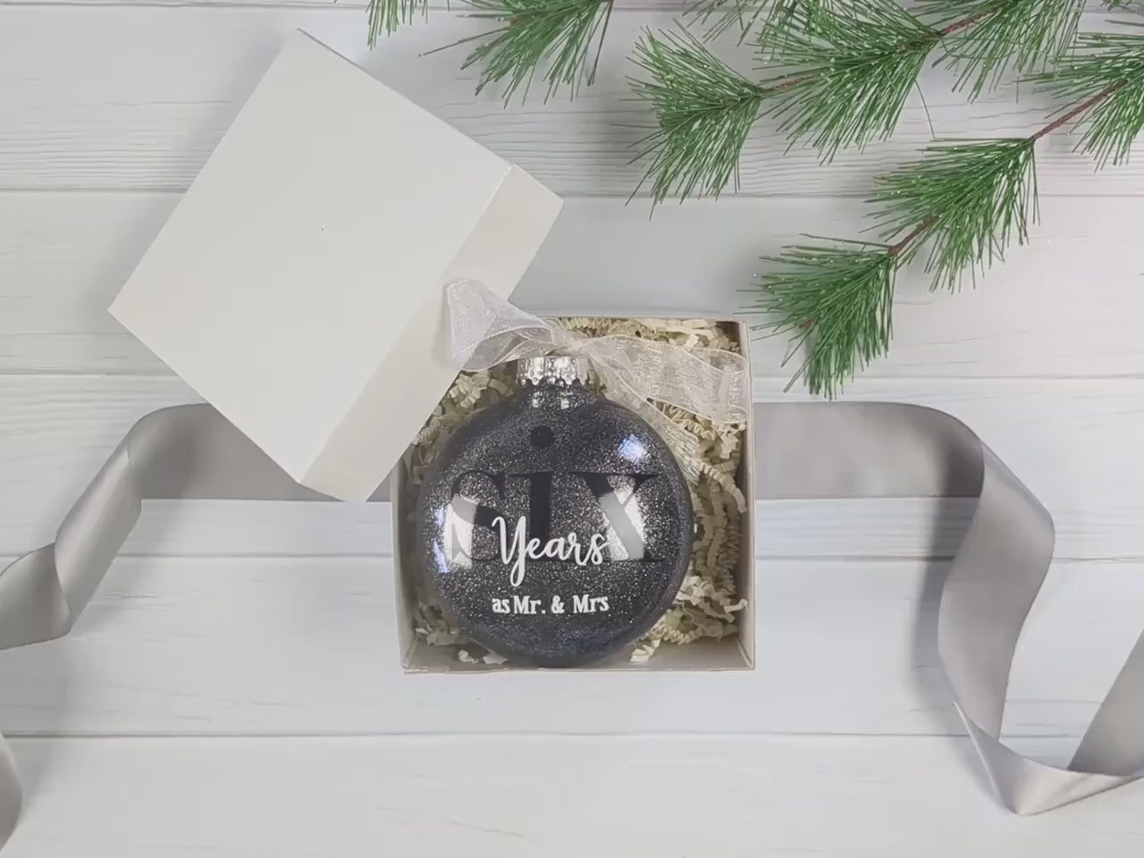 6 year Iron Color Anniversary Ornament – Personalized 6th Wedding Anniversary Glittered Christmas Gift – Six Years as Mr & Mrs