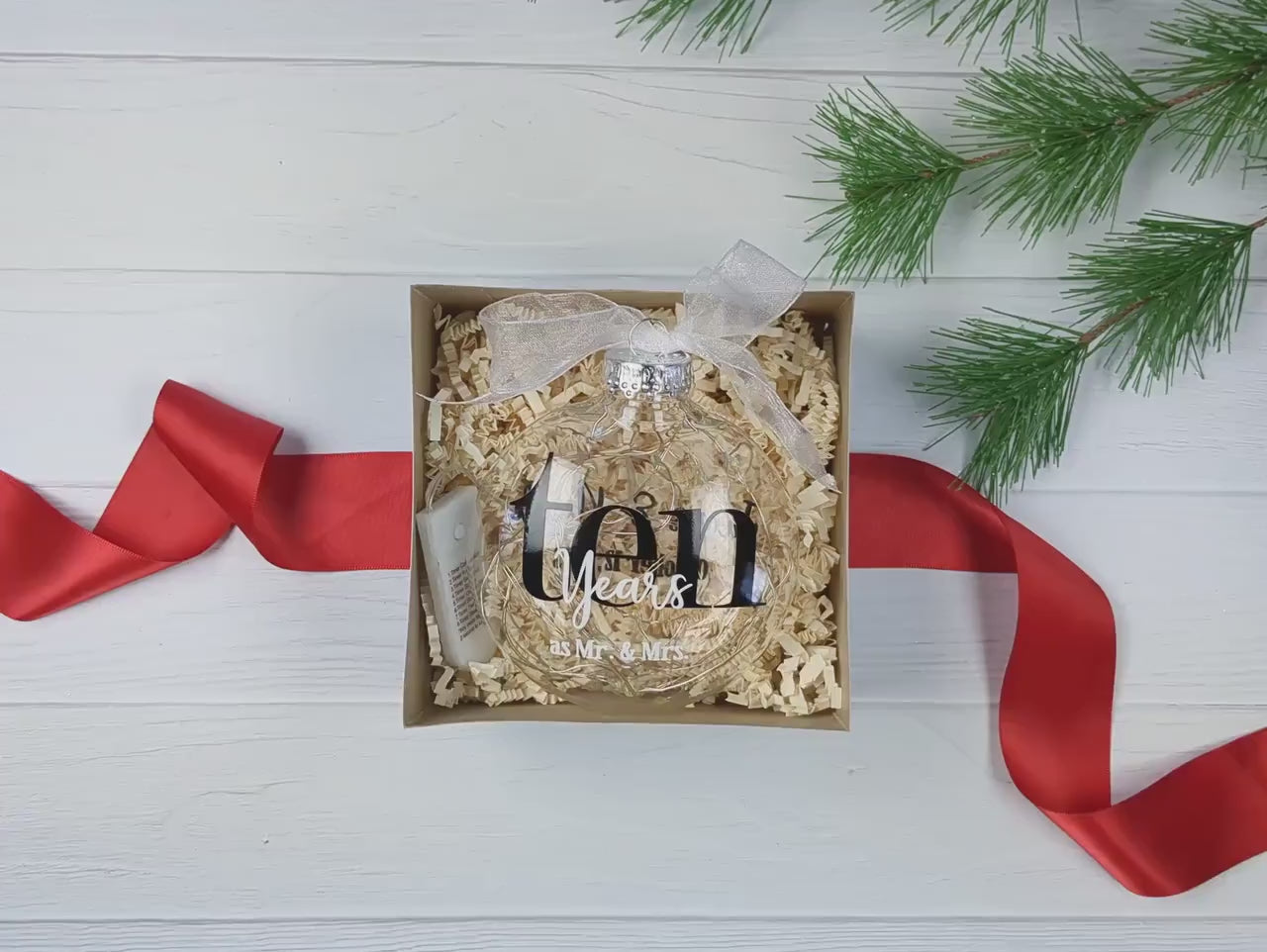 4 Year Anniversary Gift – 4th Wedding Anniversary Lighted Christmas Ornament – Four Years as Mr & Mrs – Personalized with Wedding Date
