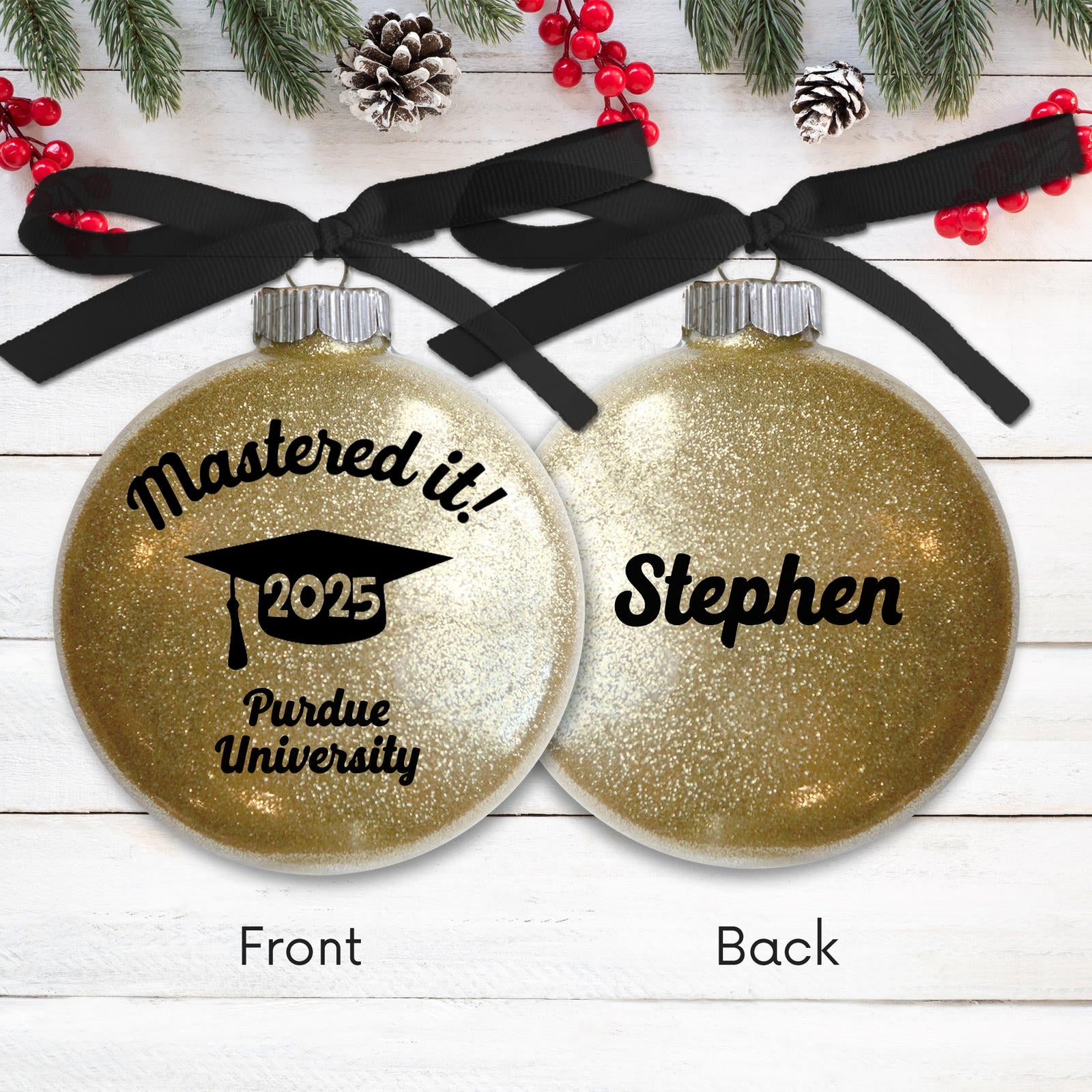 Masters Degree Graduation Glitter Christmas Ornament