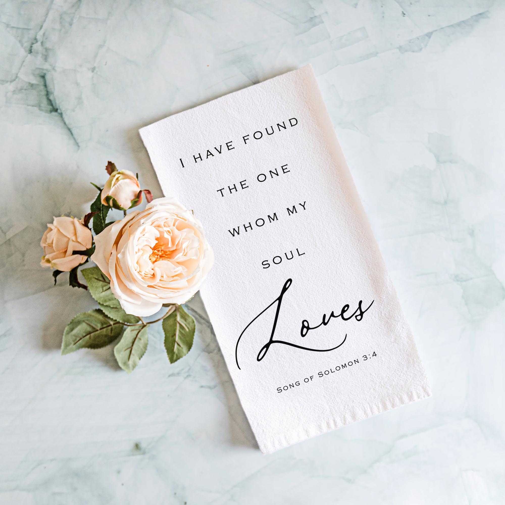 I Have Found the One Whom My Soul Loves Kitchen Towel - Faith-based Bridal Shower Gift - Firefly Wishes