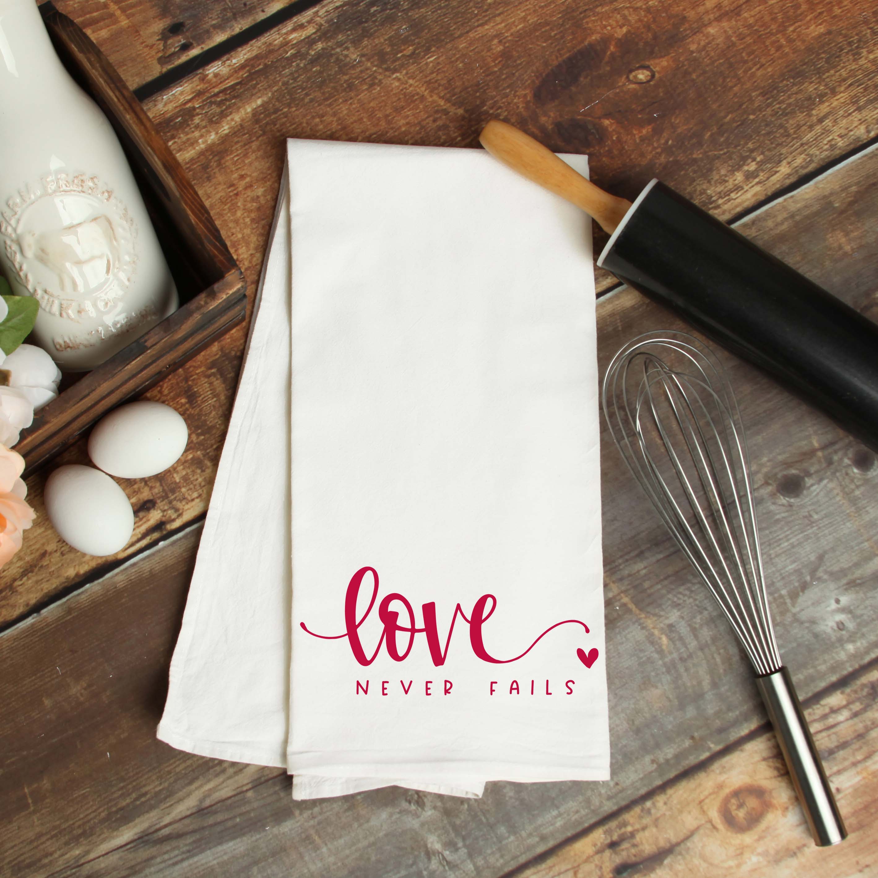 Love Never Fails Kitchen Towel - Firefly Wishes