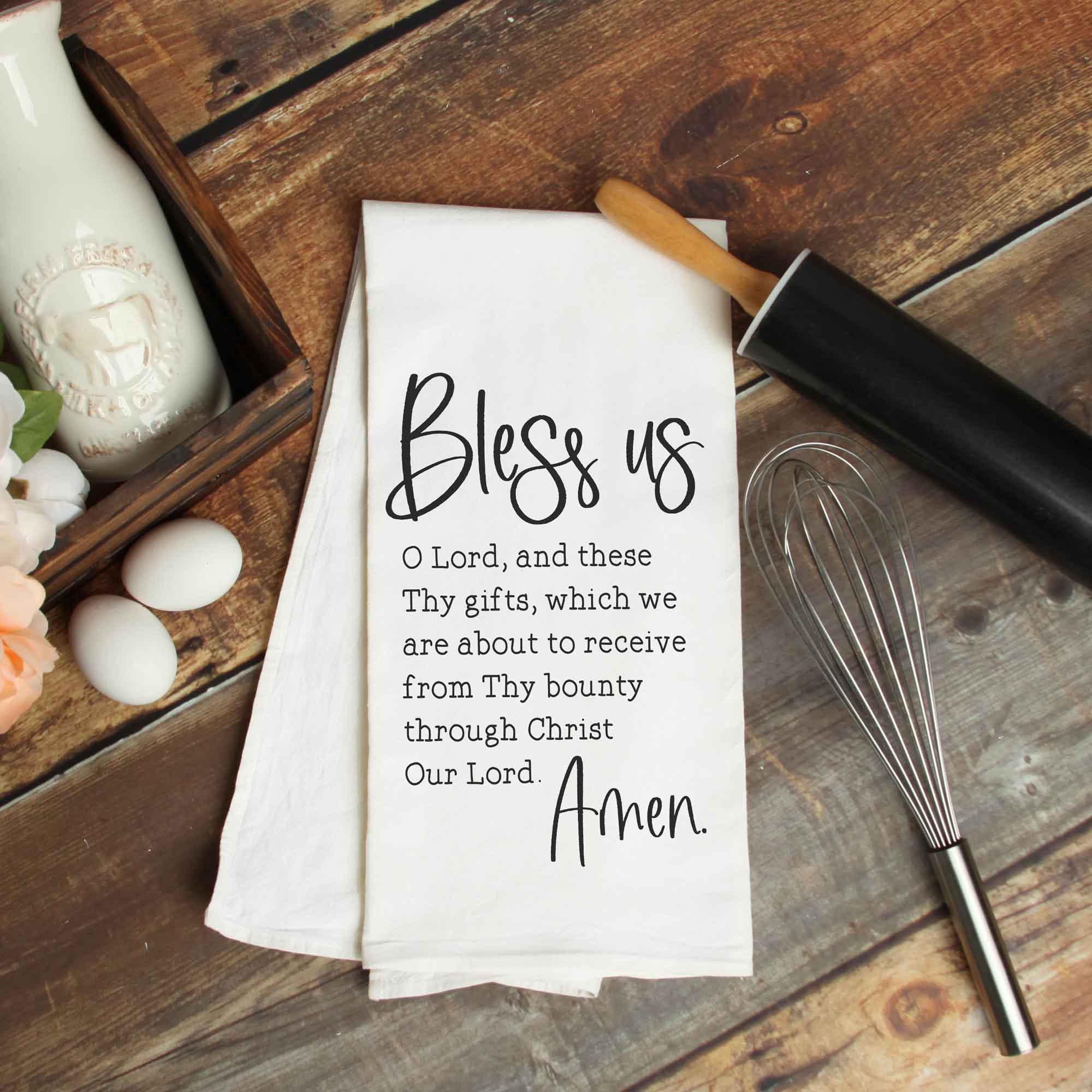 Bless Us O Lord Kitchen Towel - Catholic Grace Before Meals - Firefly Wishes