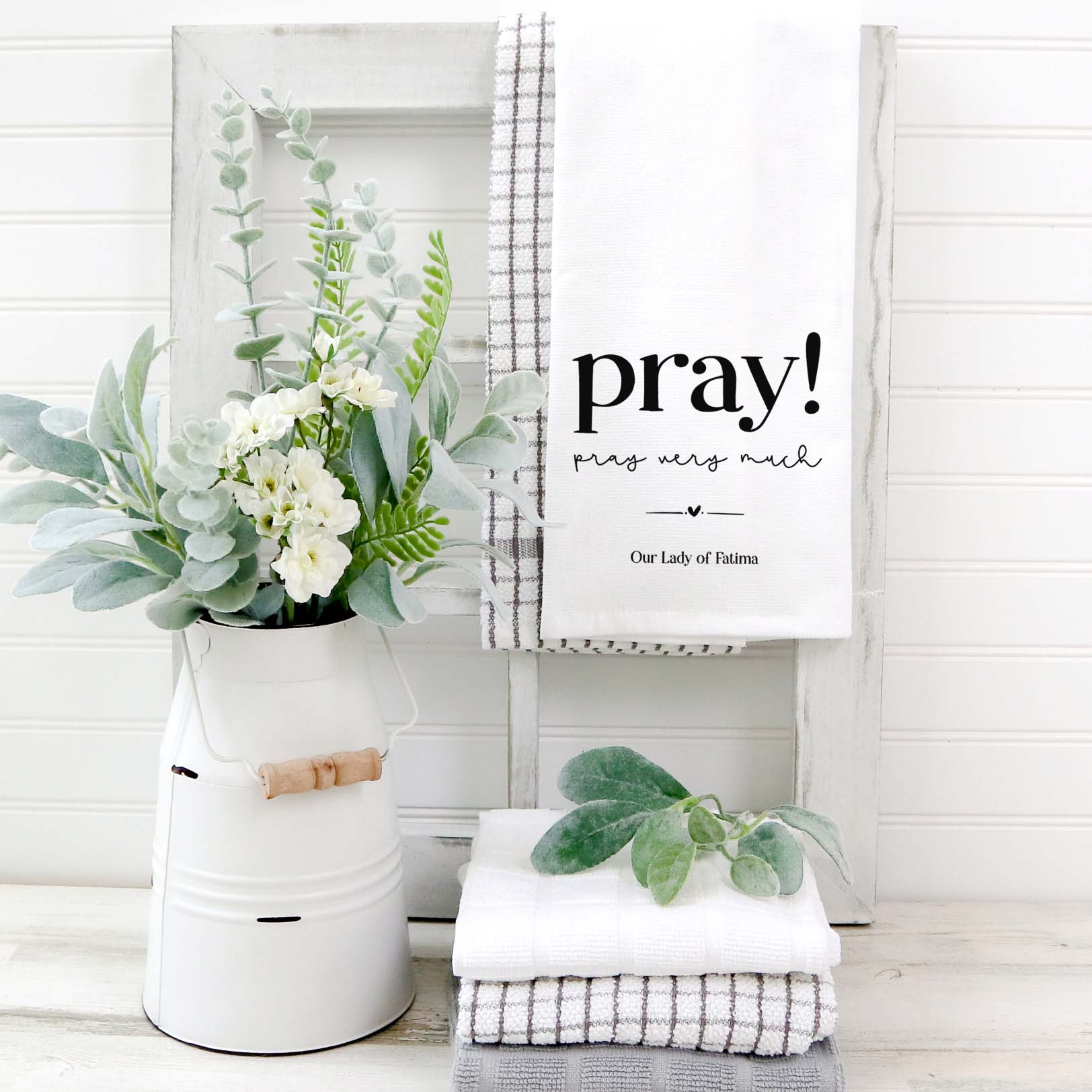 Our Lady of Fatima Kitchen Towel - Pray! Pray Very Much - Firefly Wishes